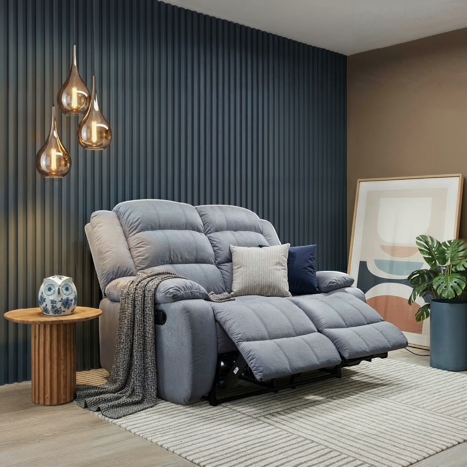 Sófa Reclinable 2 Puestos Nico Velvet Gris*