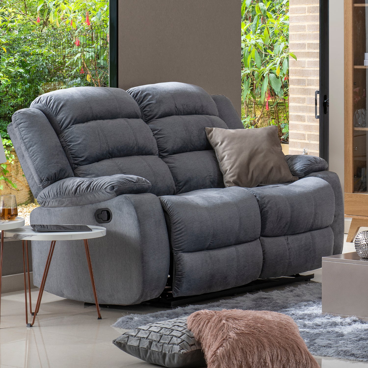 Sófa Reclinable 2 Puestos Nico Velvet Gris*