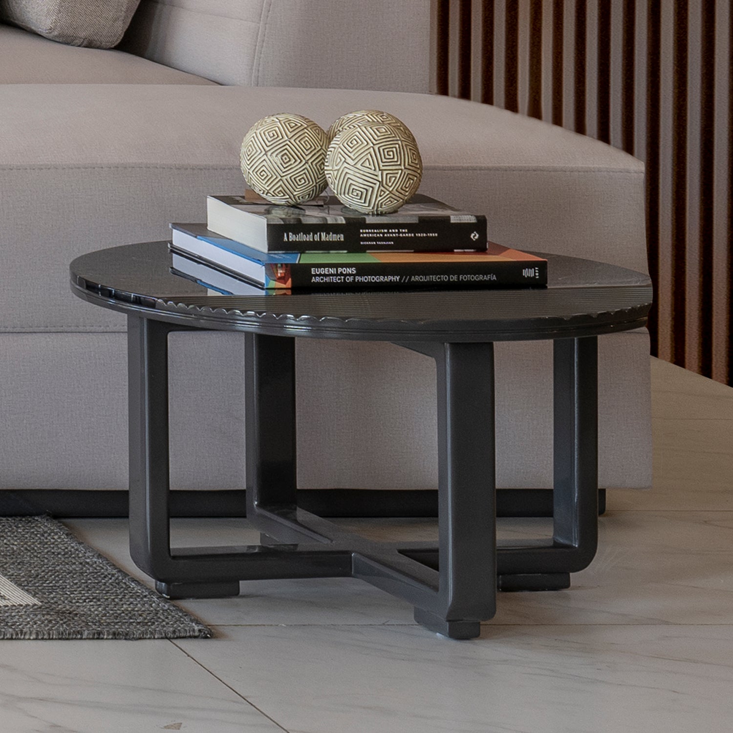 Mesa De Centro Lyon Gris Plomo, Negro Circular Poliuretano