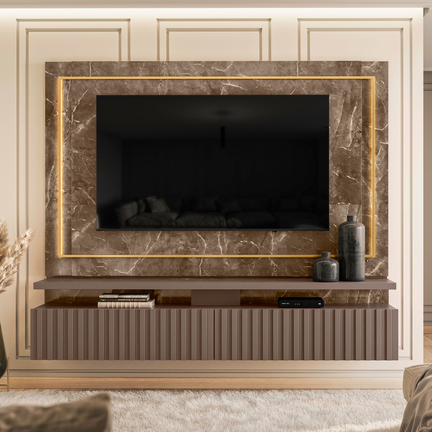 Panel de Tv Vivaldi Bronce, Marmol 216X181X42