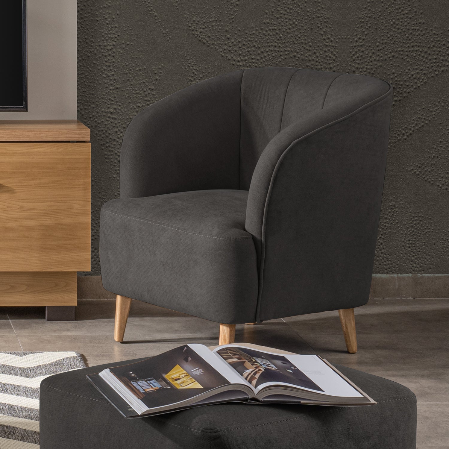 Poltrona Oslo Microfibra Dorsey Plomo, Natural