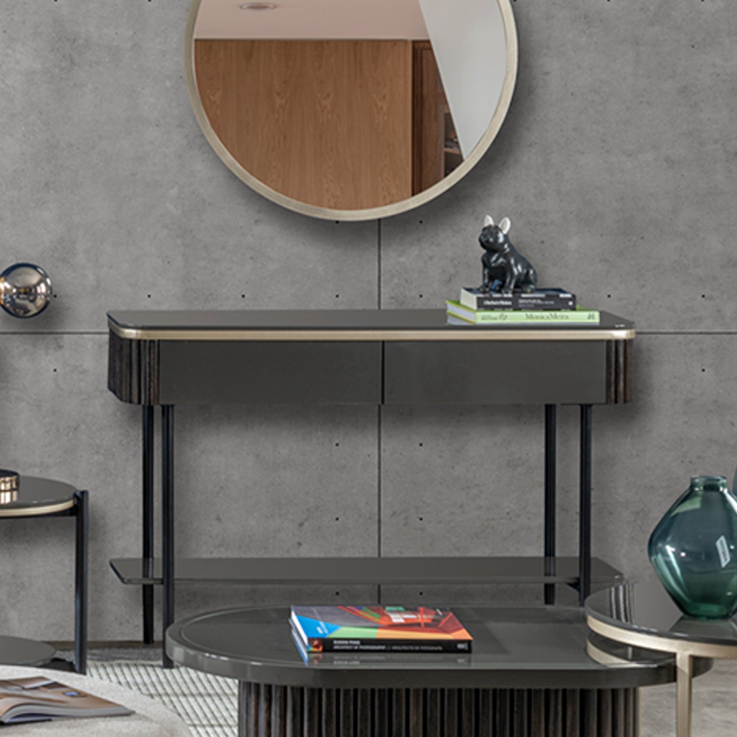 Consola Brooklyn Gris Plomo Negro, Champaña