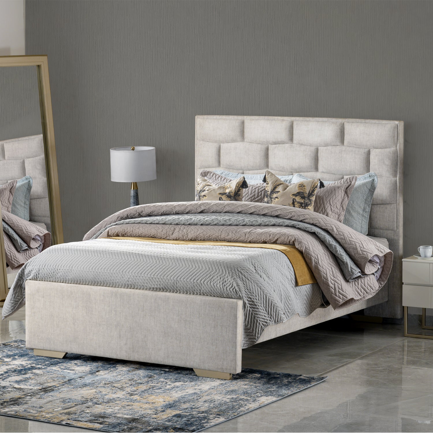 Cama Doble Ruby Velvet Marmol,Champaña