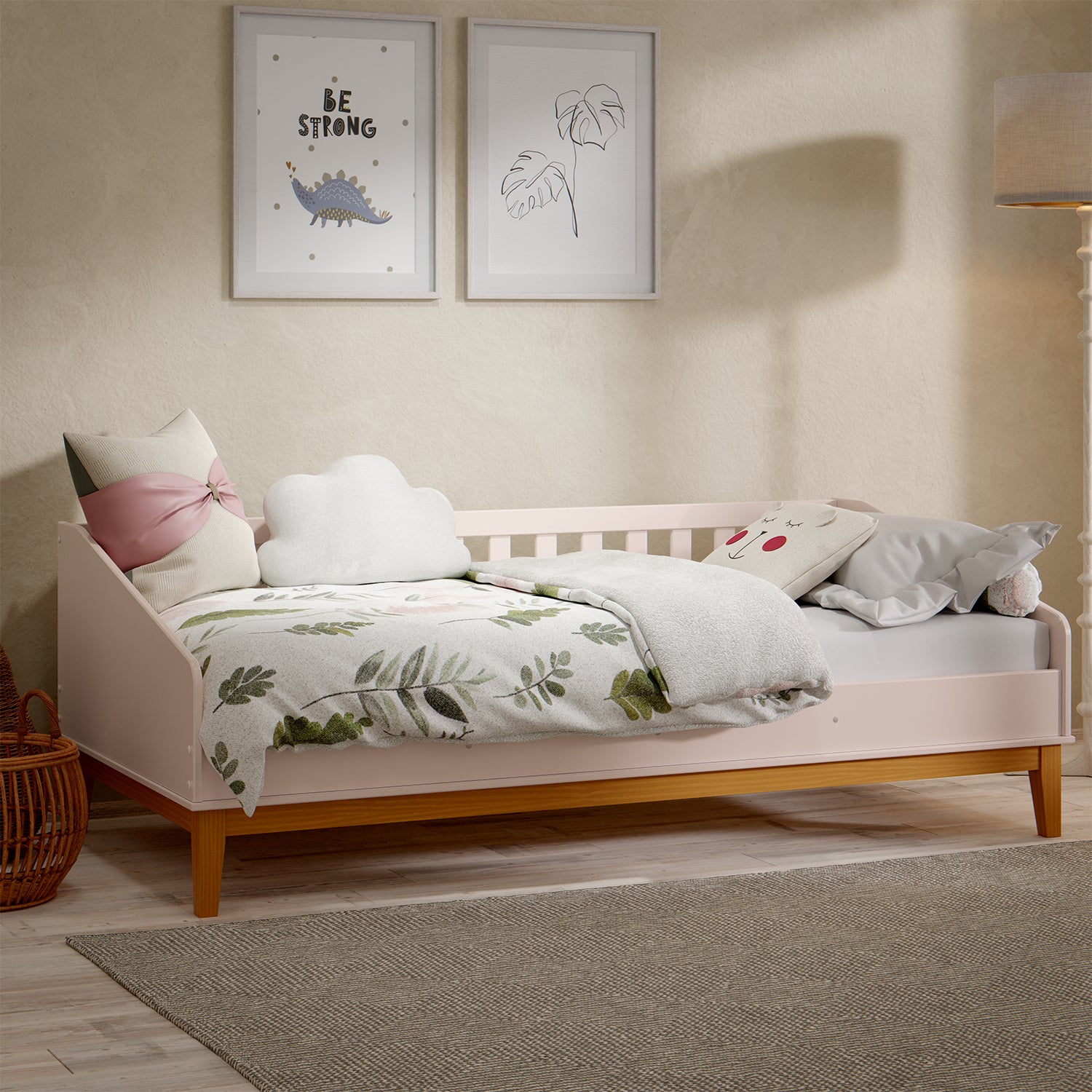 Cama 0.90 Tivoly Rosa, Natural Almendra