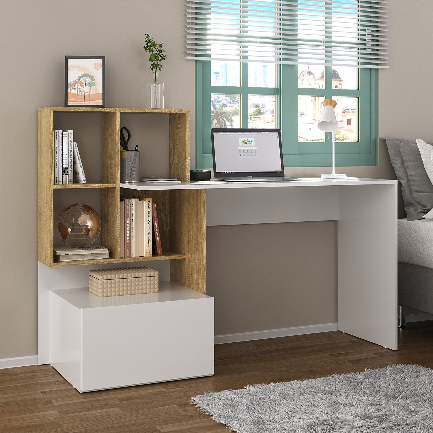 Escritorio Asher  Natural, Blanco
