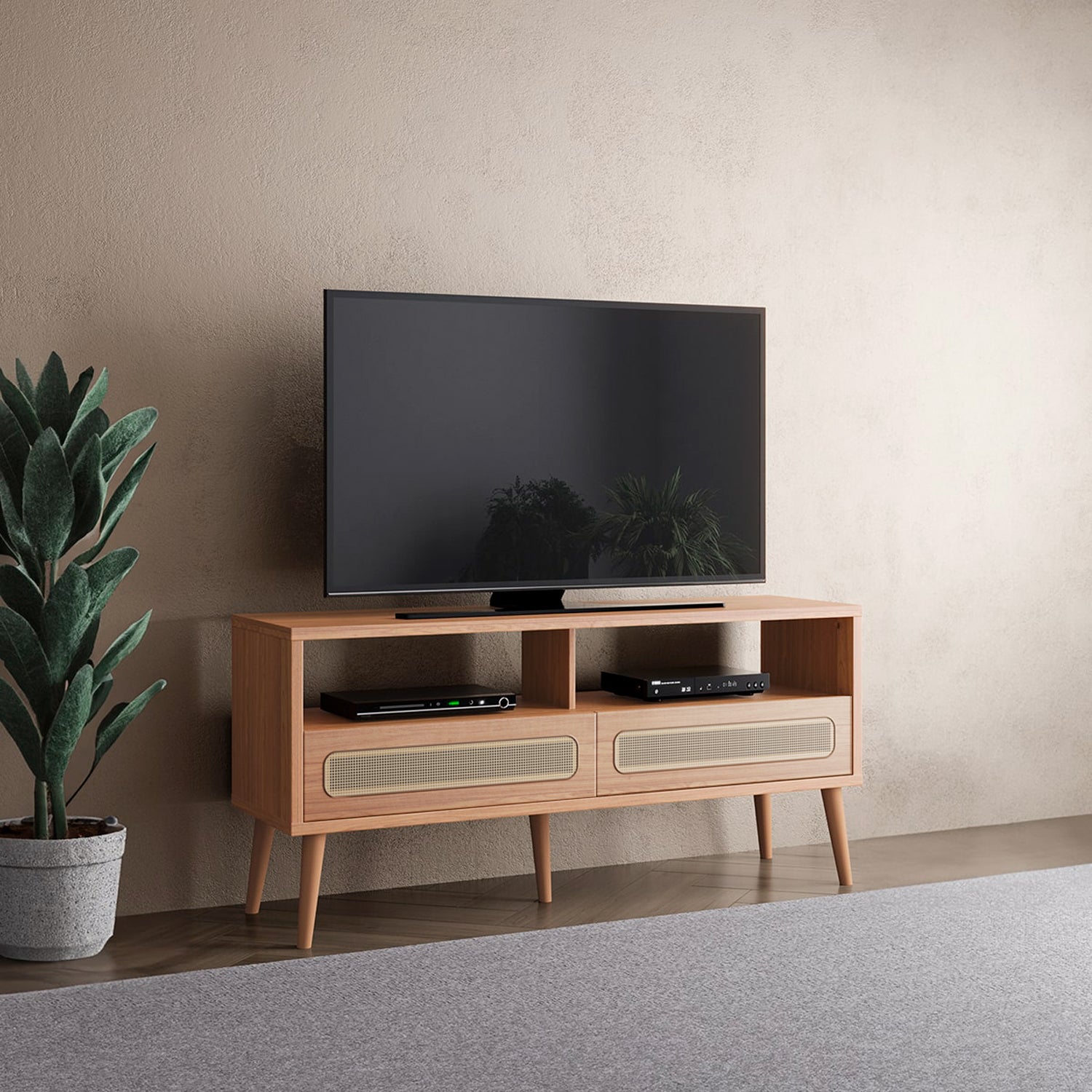 Mesa De Tv Dali 135X62X36 Natural, Tejido Premium