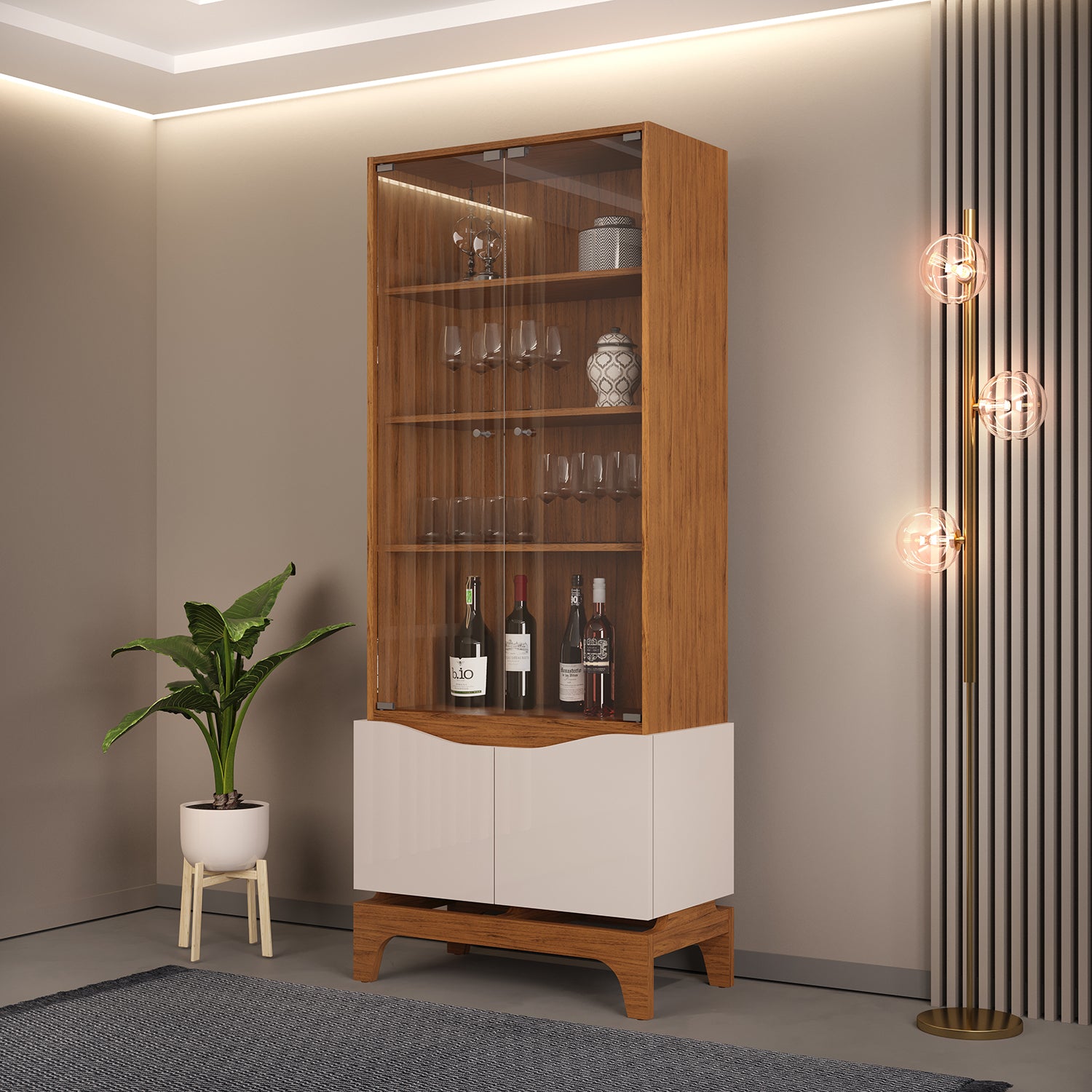 Vitrina Amelie 74X181X39 Natural, Off White