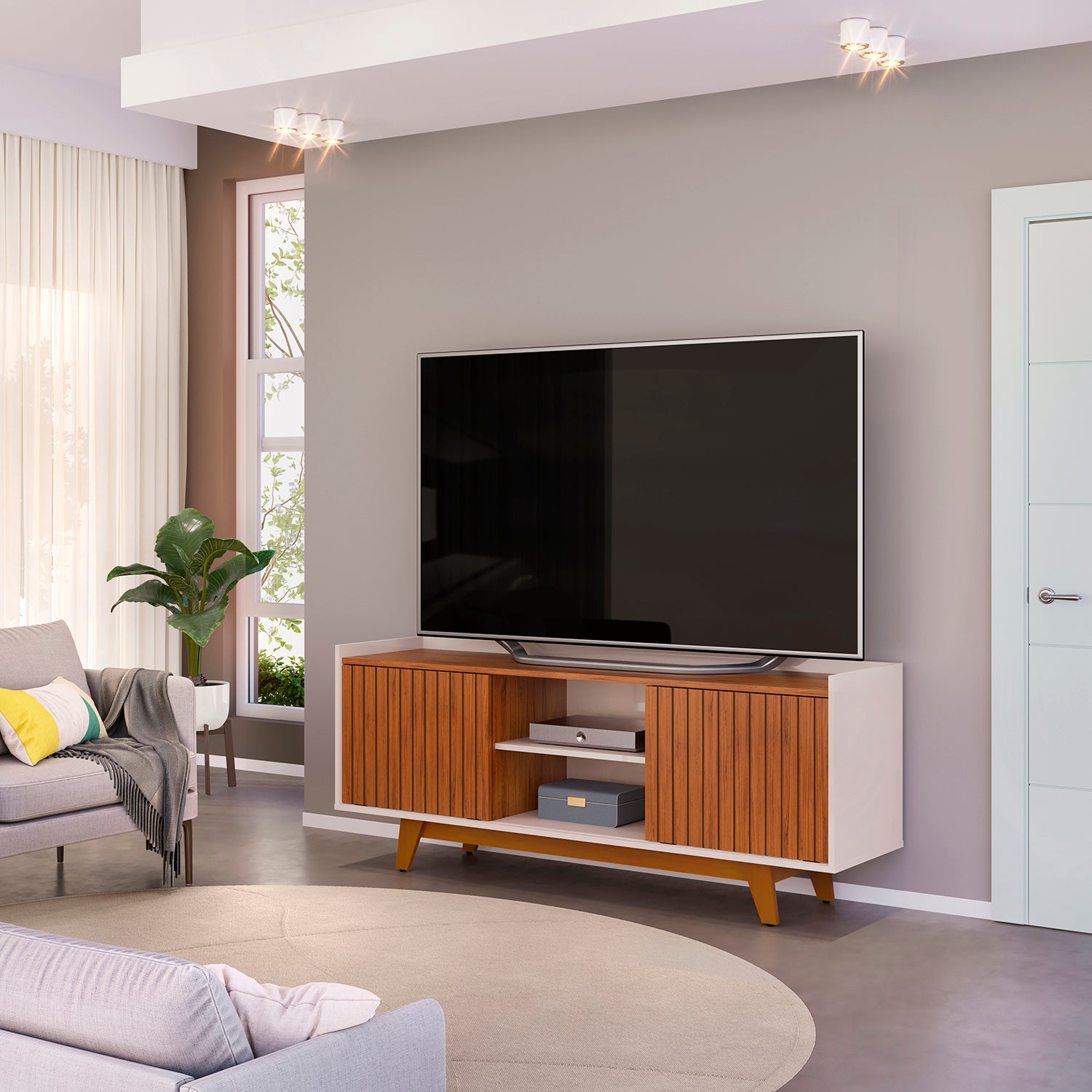 Mesa De Tv Bran 150X60X38 Natural, Off White