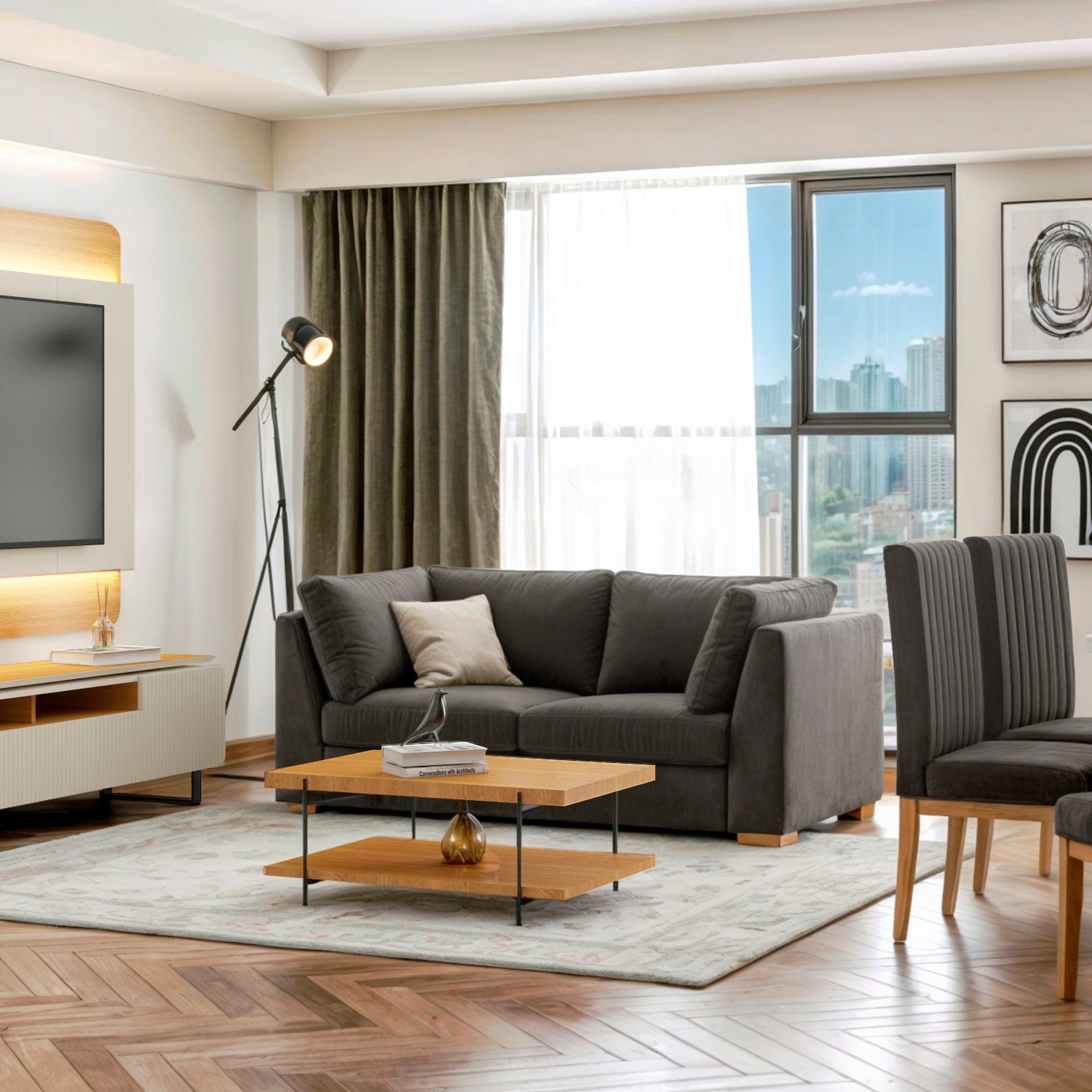 Sofá 2 Puestos Astro Microfibra Kazan Plomo, Natural