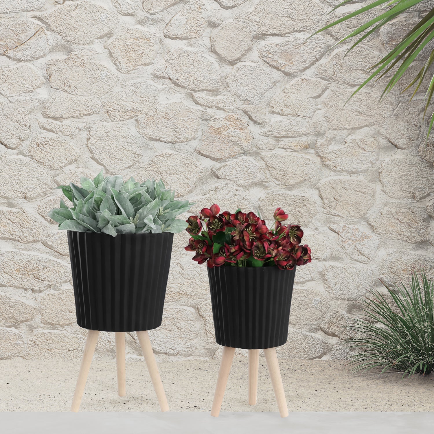 Maceta 53X30X30  Negro Natural Setx2