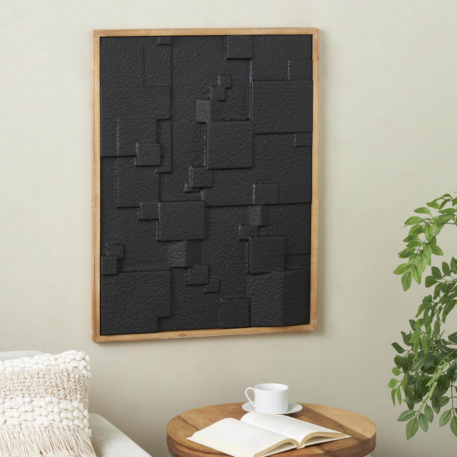 Cuadro Decorativo 80X61 Negro Cuadrados Abstractos