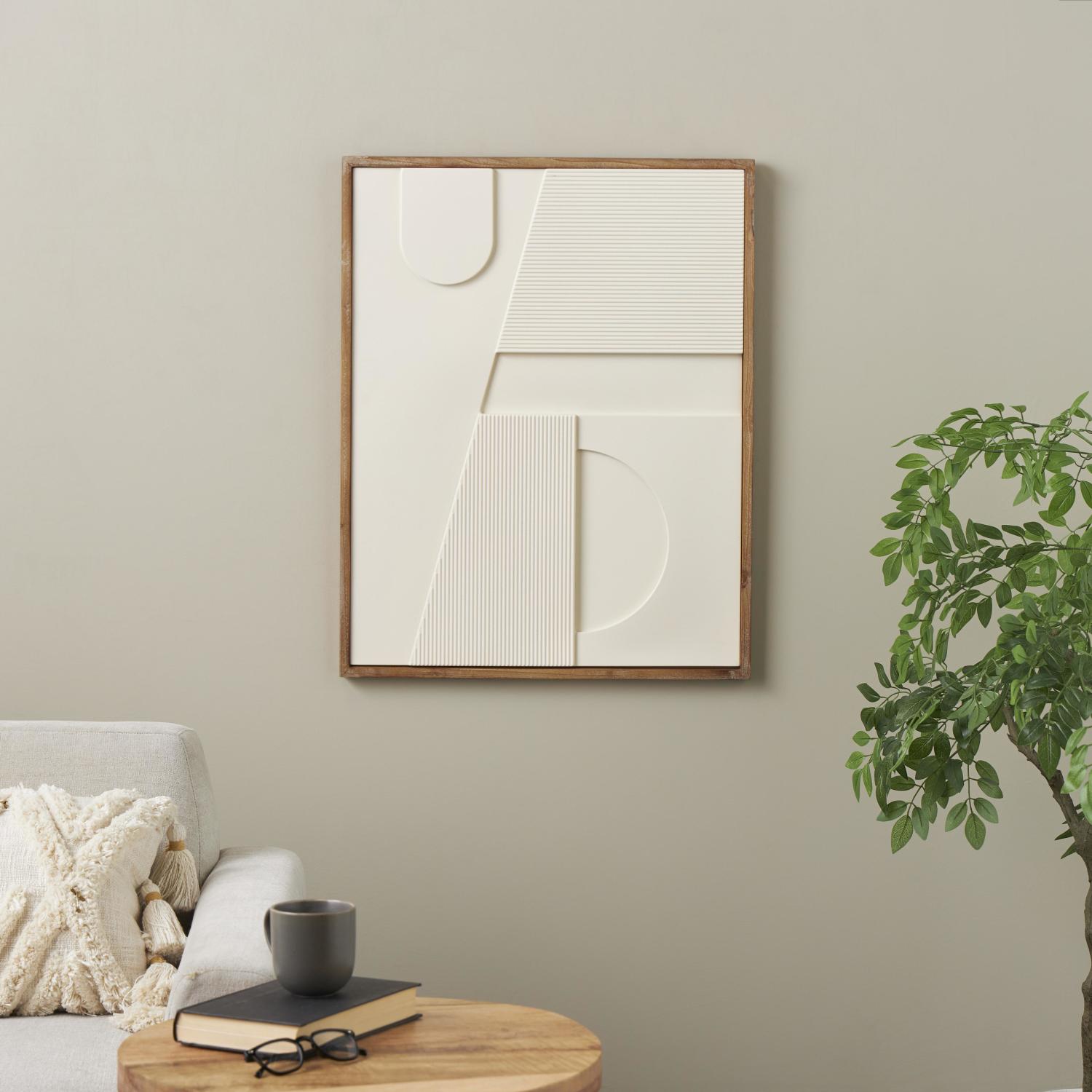 Cuadro Decorativo 76X60X3 Beige Geometria Relieve