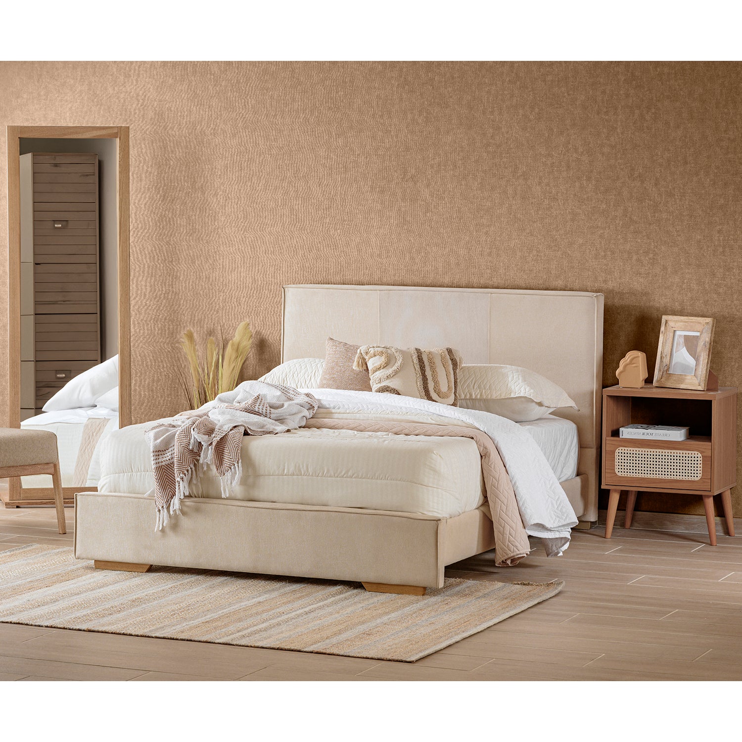 Cama Doble Tokyo Microfibra Beige, Natural