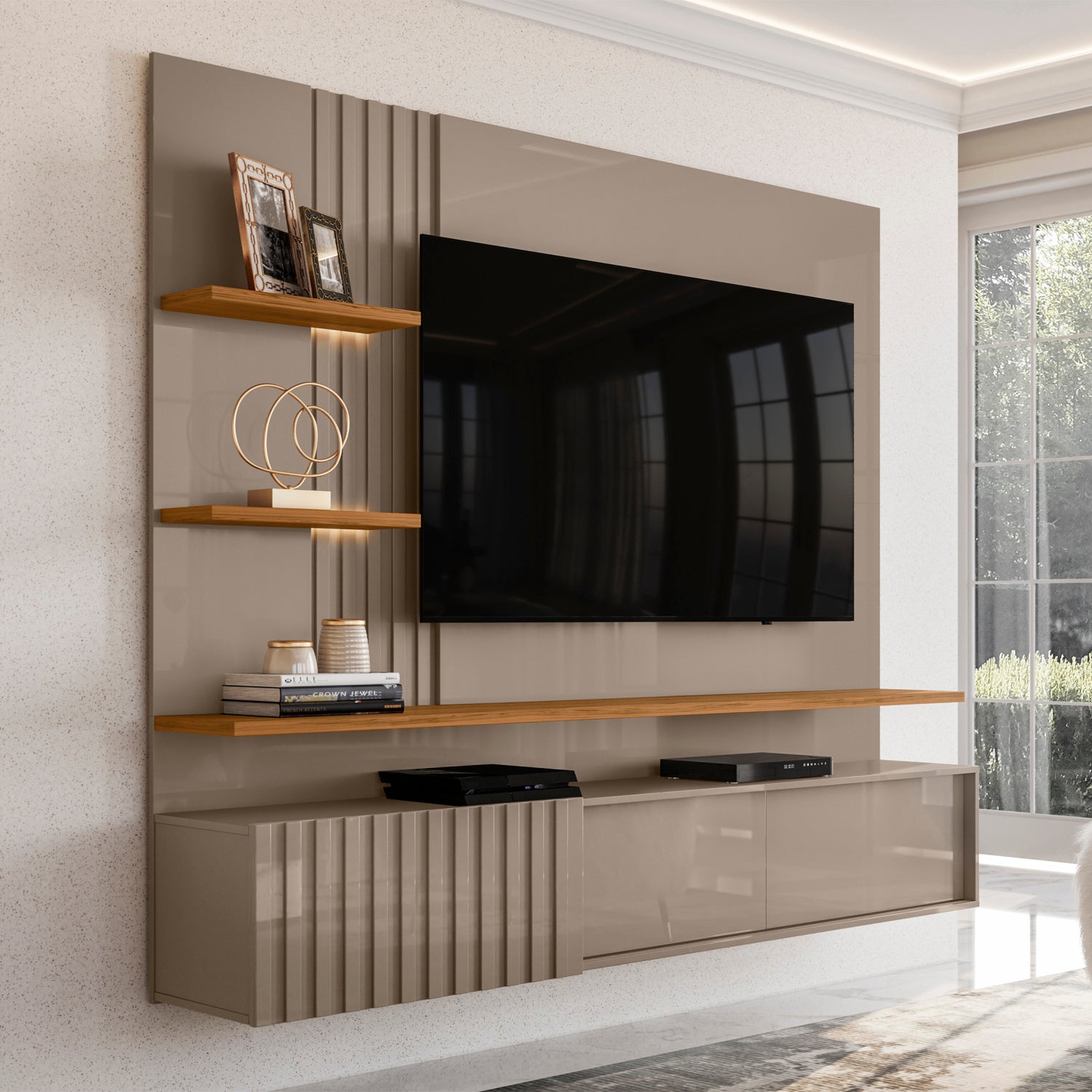 Panel de Tv Bruno 200X167X35 Taupe, Natural
