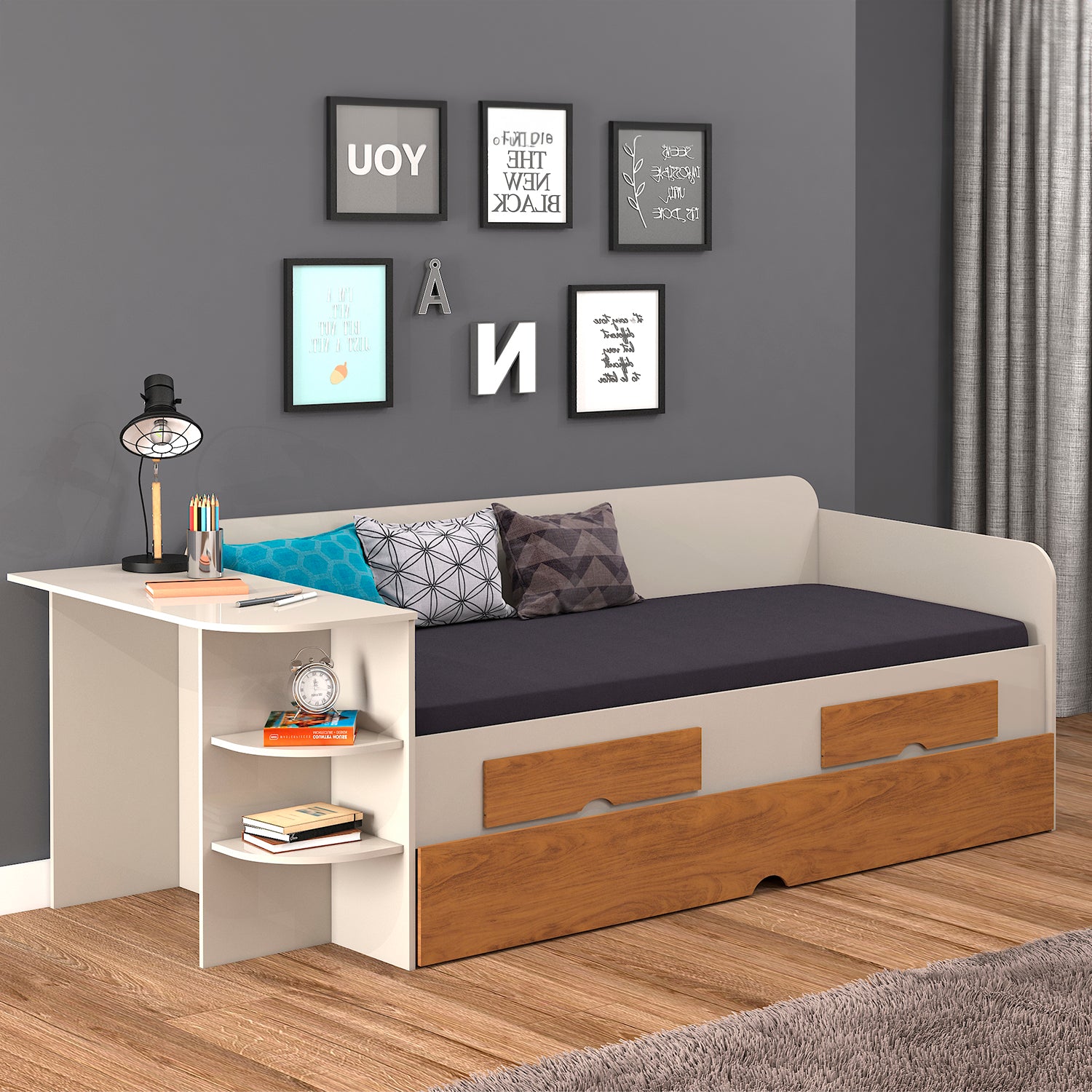 Cama Nido 1.00 Helen Off White, Natural Oscuro*