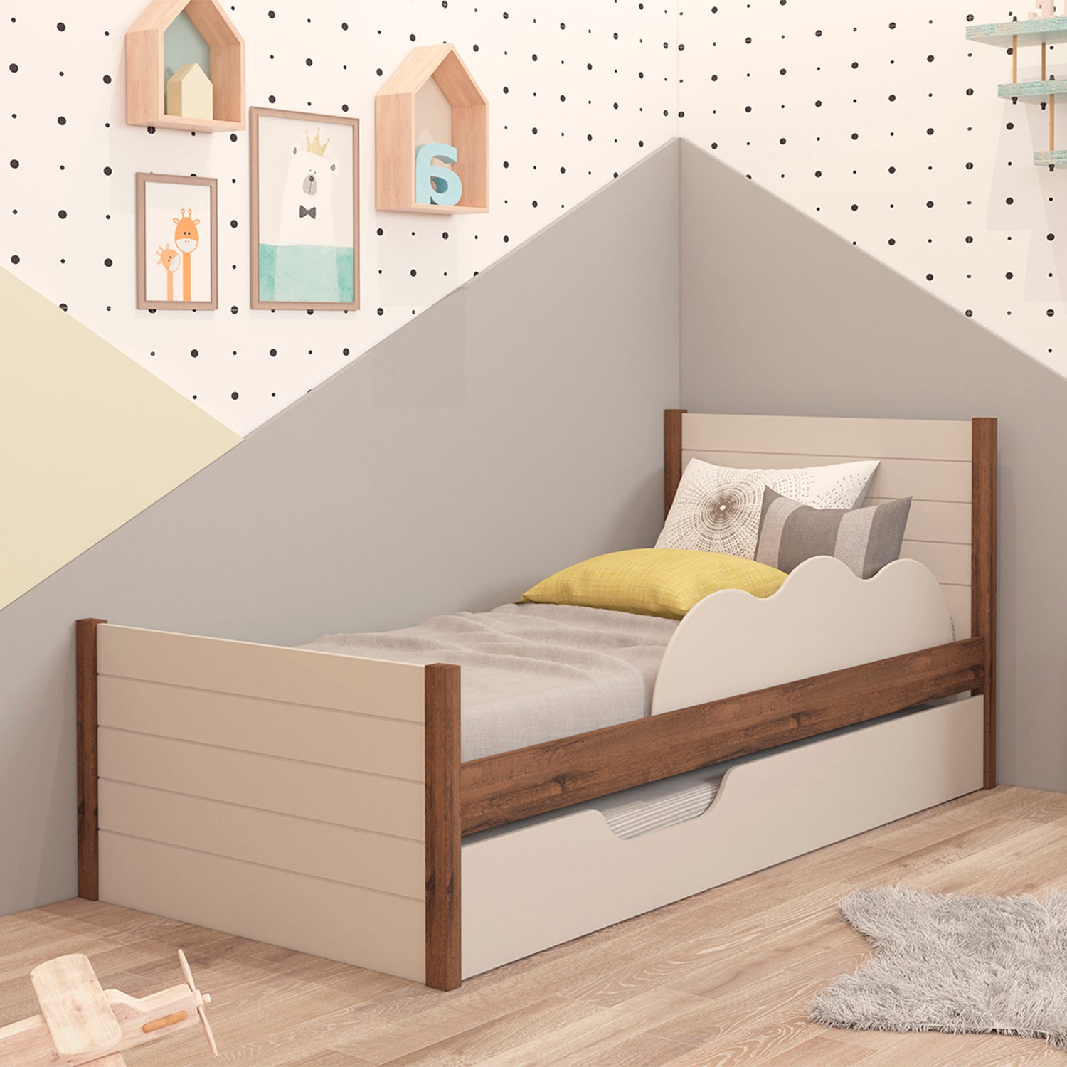 Cama Nido 1.00 Gerry Off White, Natural Oscuro*