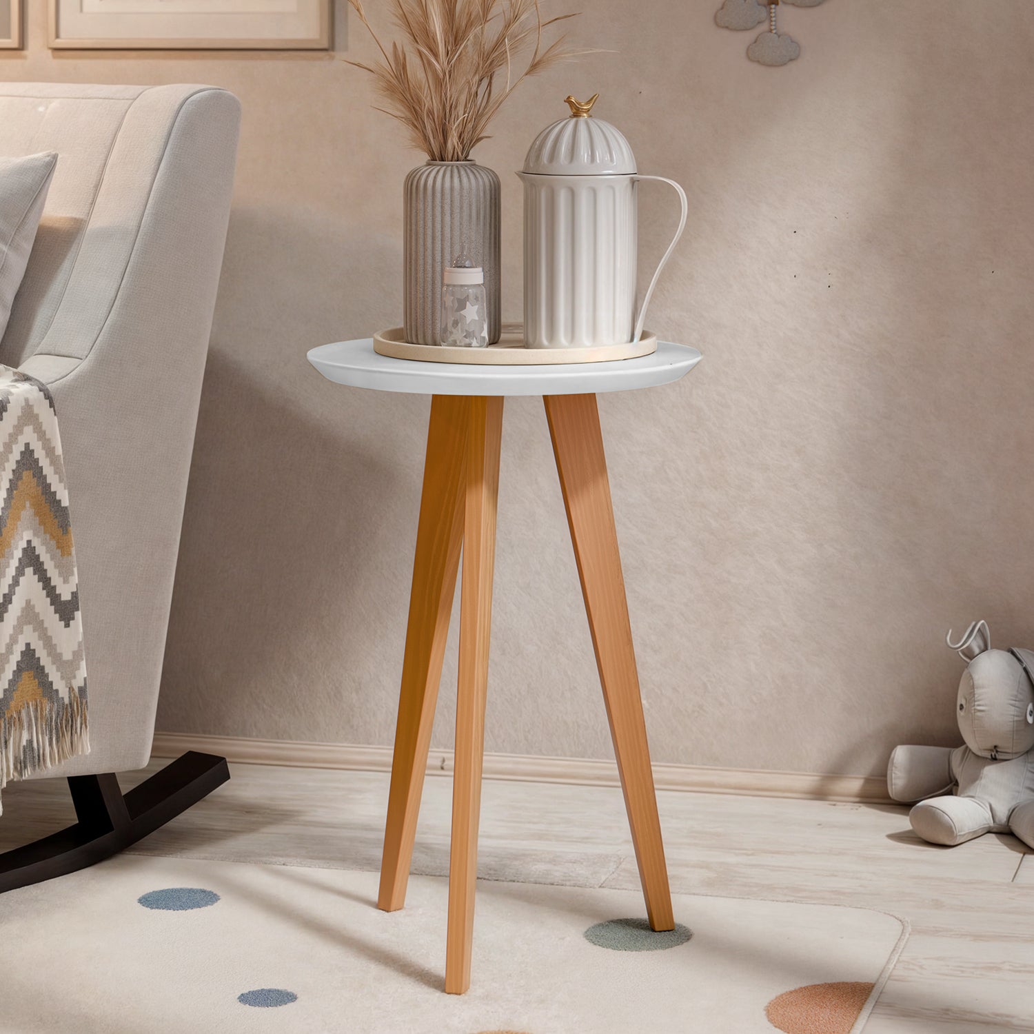 Mesa de Noche Infantil Andry Blanco, Natural