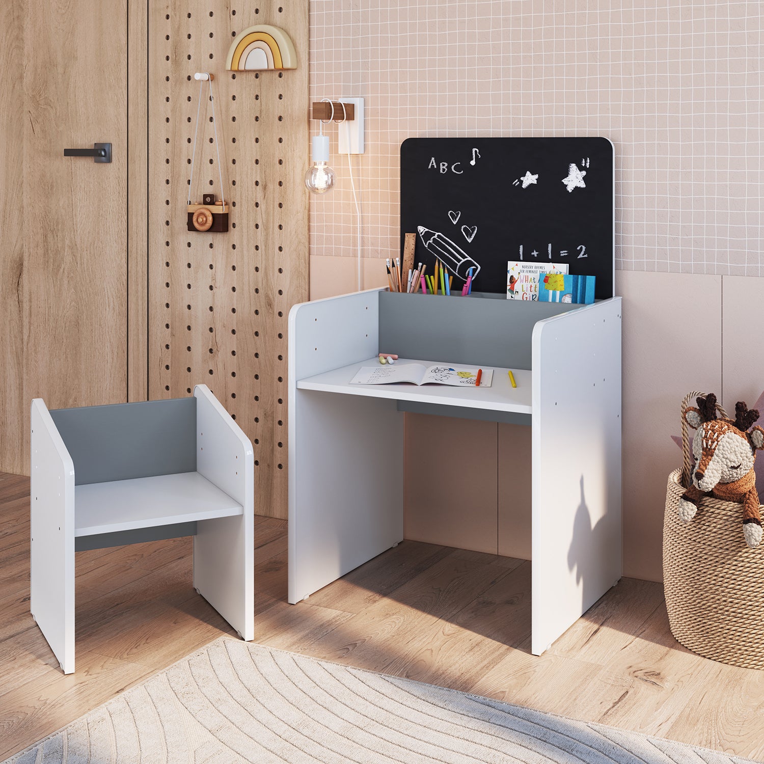 Escritorio Abby + Silla Blanco, Azul