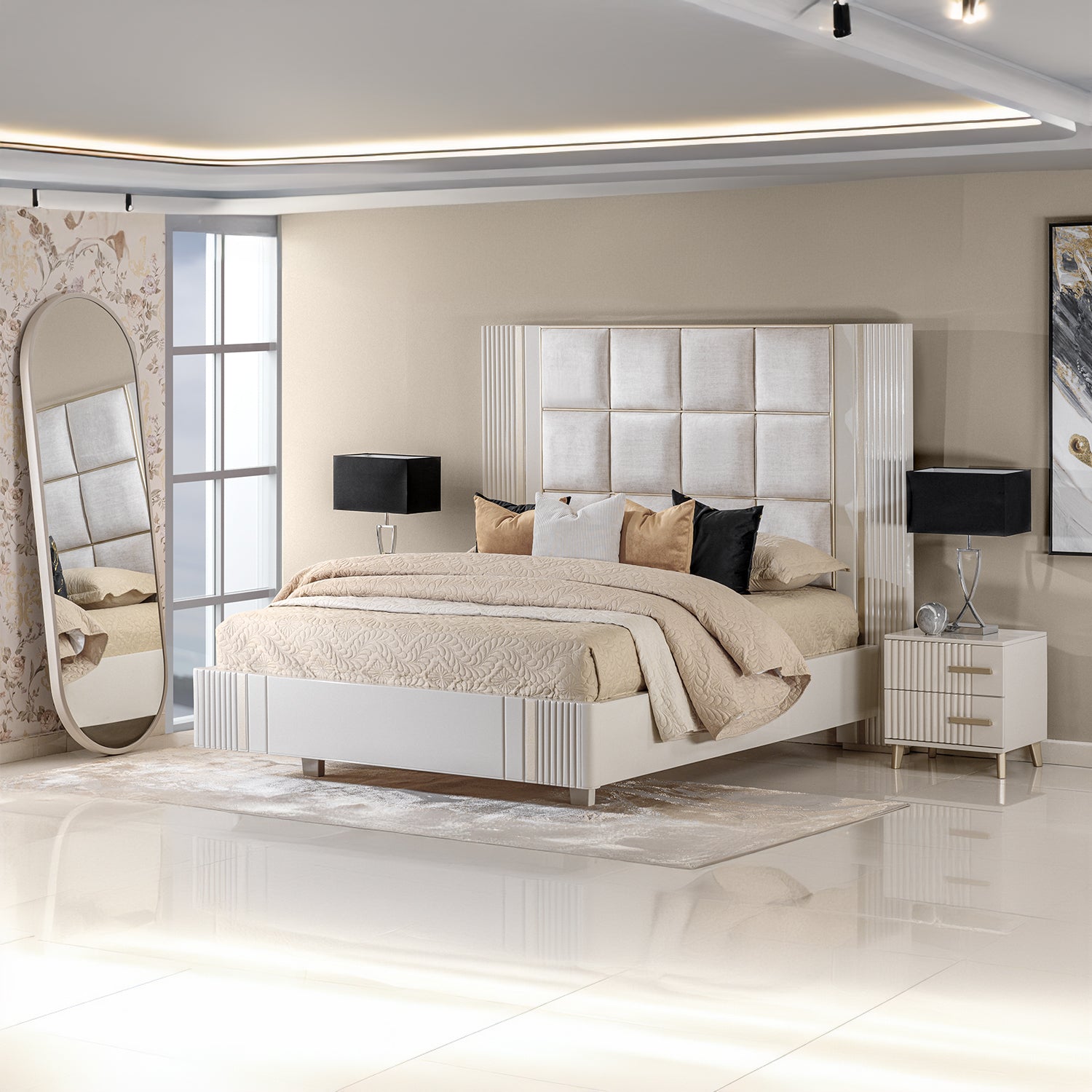 Cama Queen Monarca Greige, Champaña