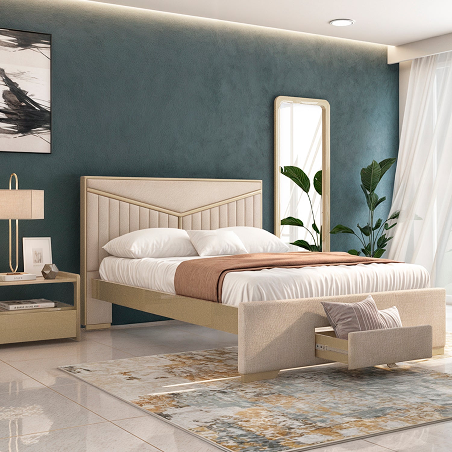 Cama Doble Versalles Eurolino Beige, Champaña