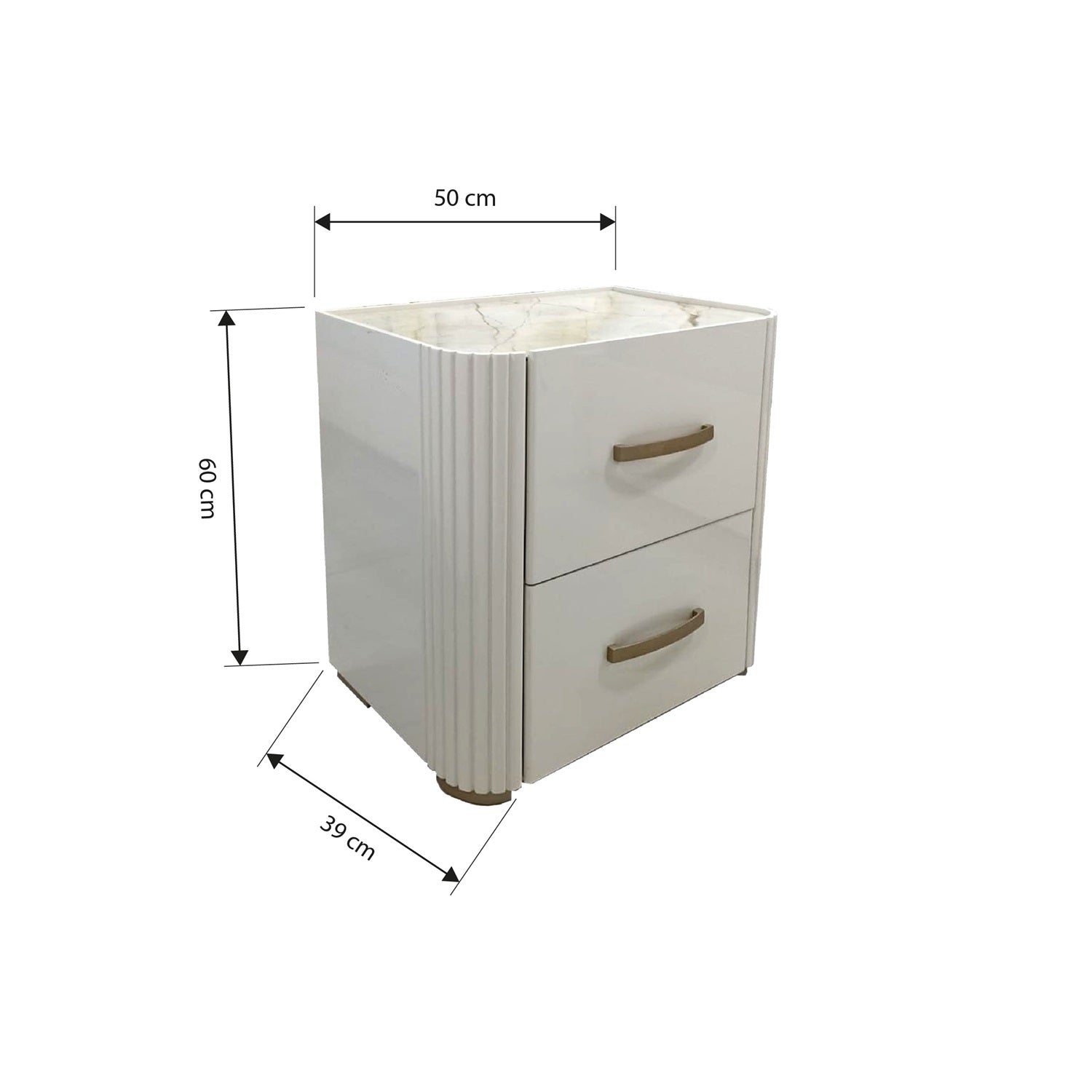 Mesa De Noche Elite Off white, Marmol Y Champaña