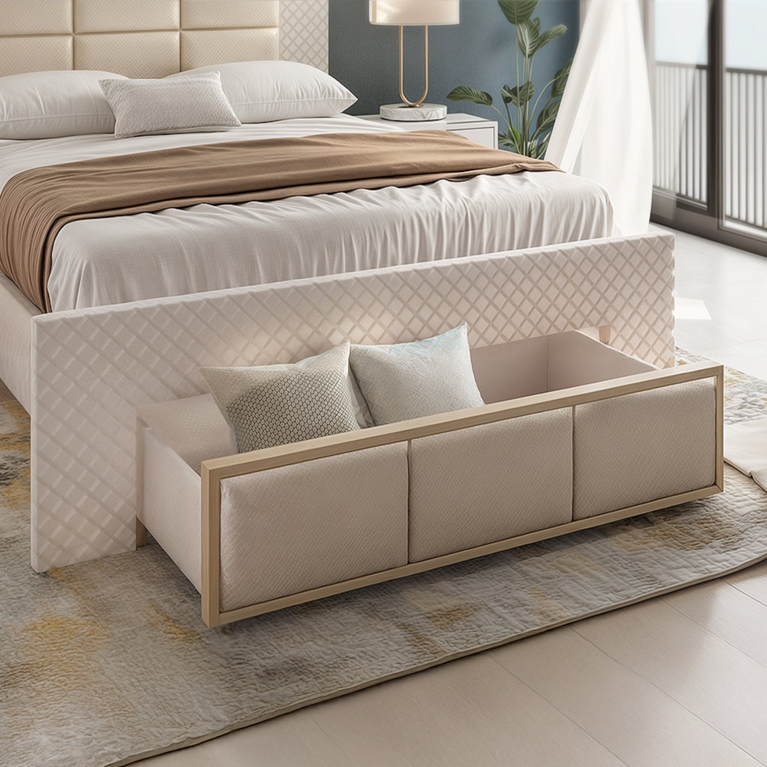 Cama Queen Atenea Perla, Off White