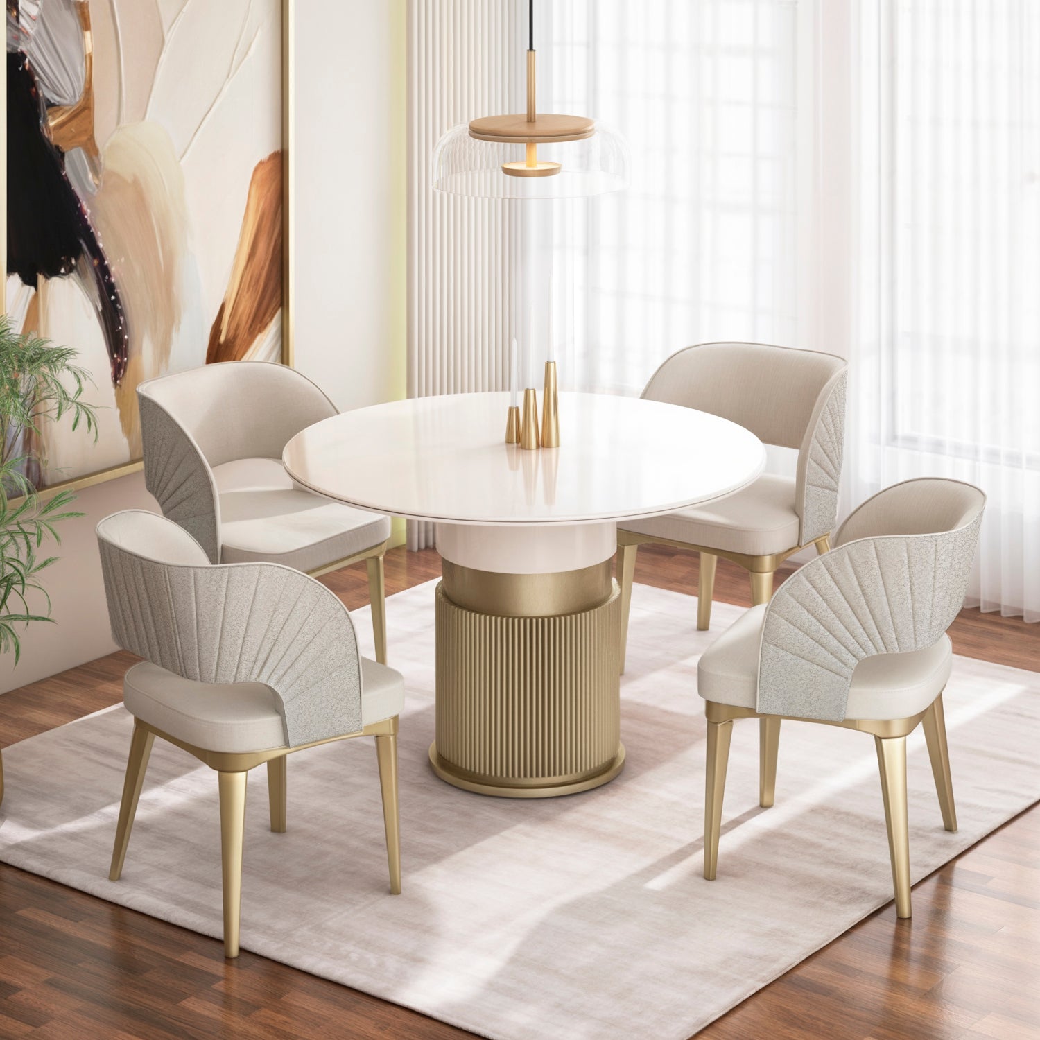 Comedor 4 Puestos Lexus Velvet Siena Marfil Cambra Arena, Champaña