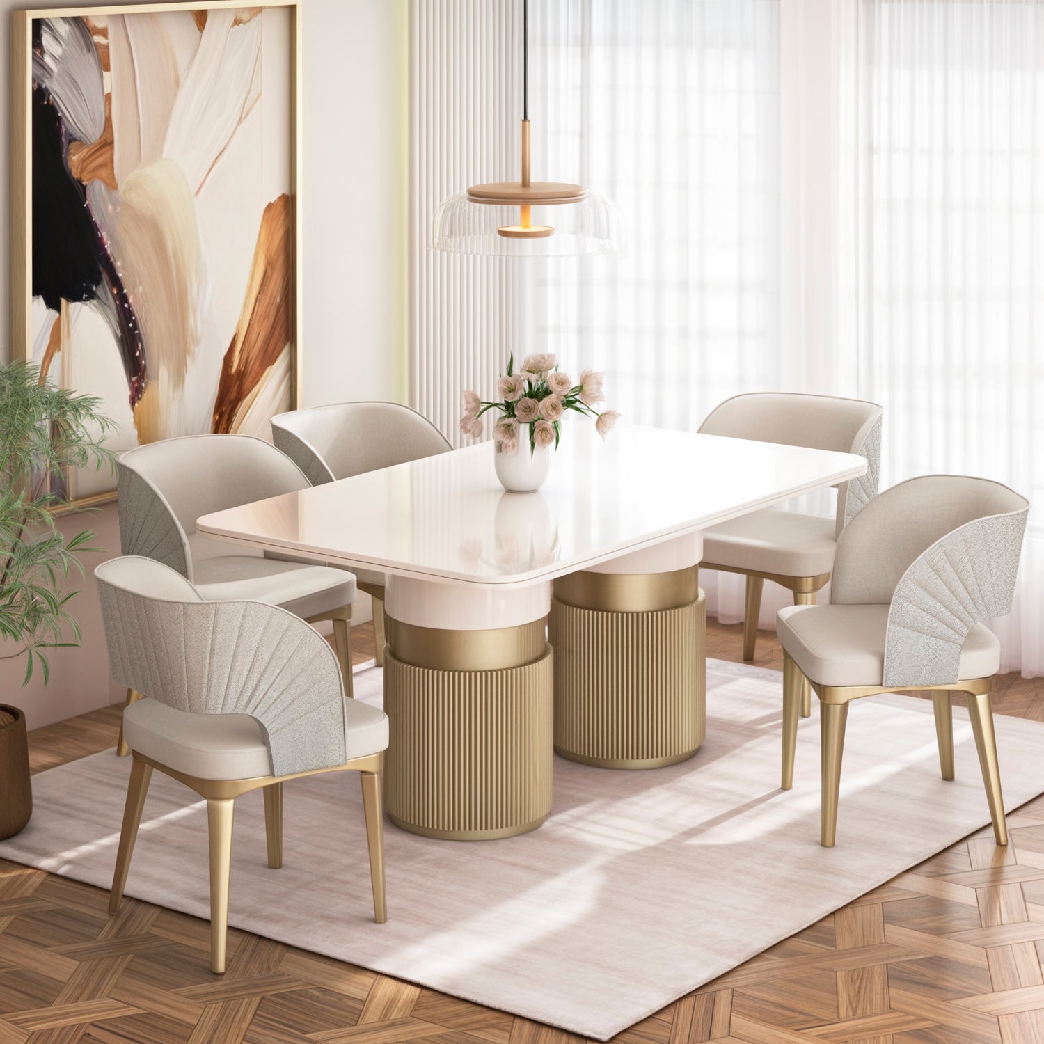 Comedor 6 Puestos Lexus Velvet Siena Marfil Cambra Arena, Champaña