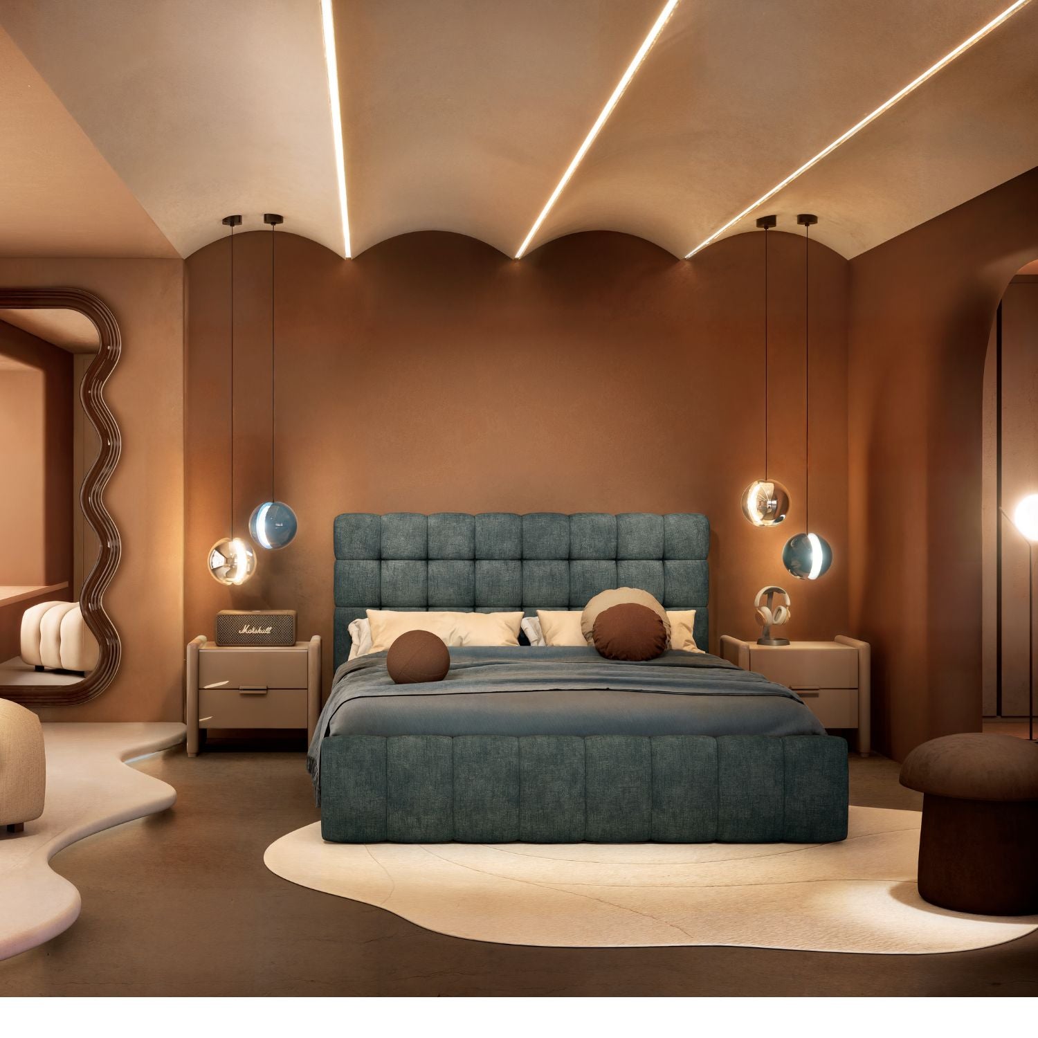 Cama Queen Oklam Chenille Koi Indigo