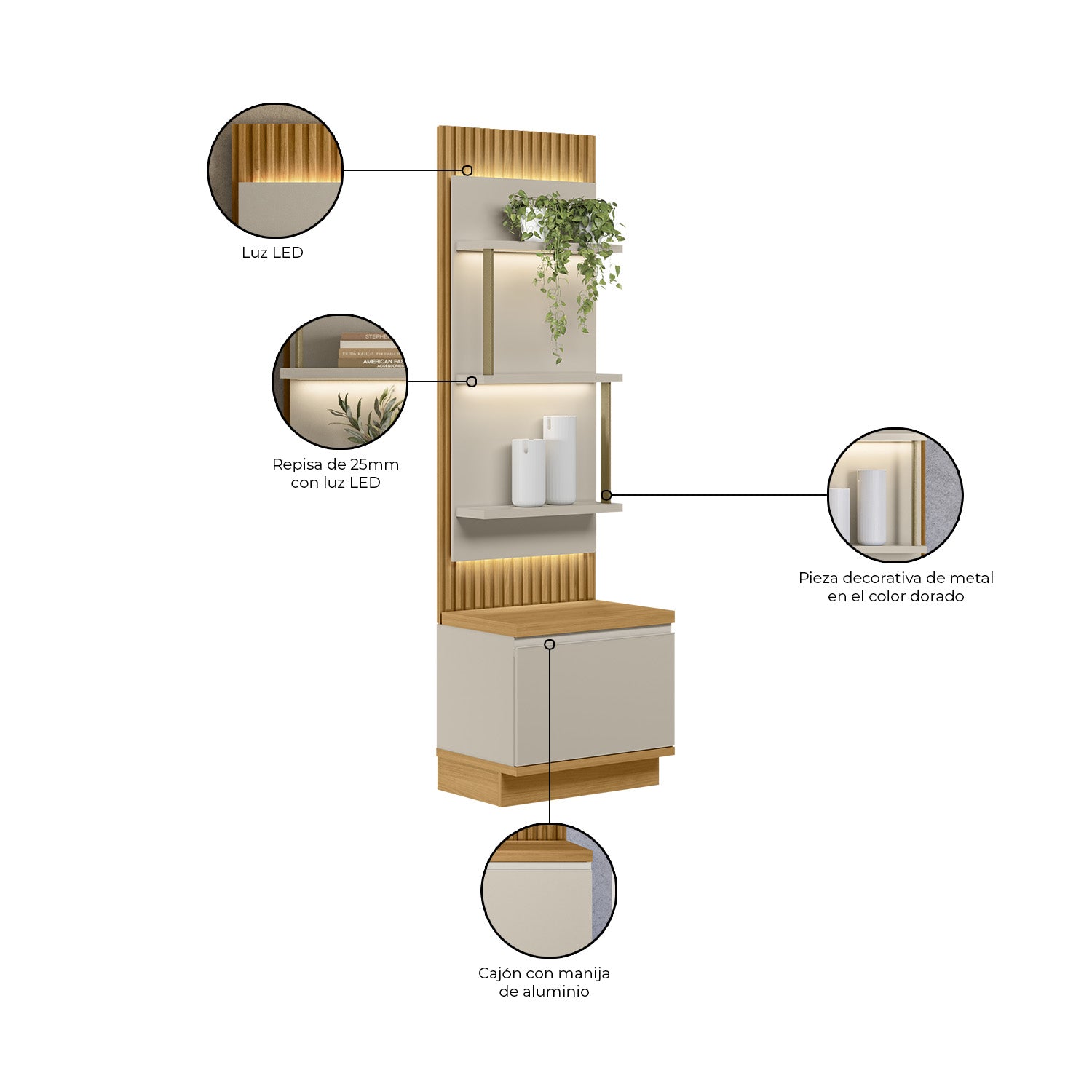 Módulo Centro de Entretenimiento Saopaulo Natural, Off White 58X198X41
