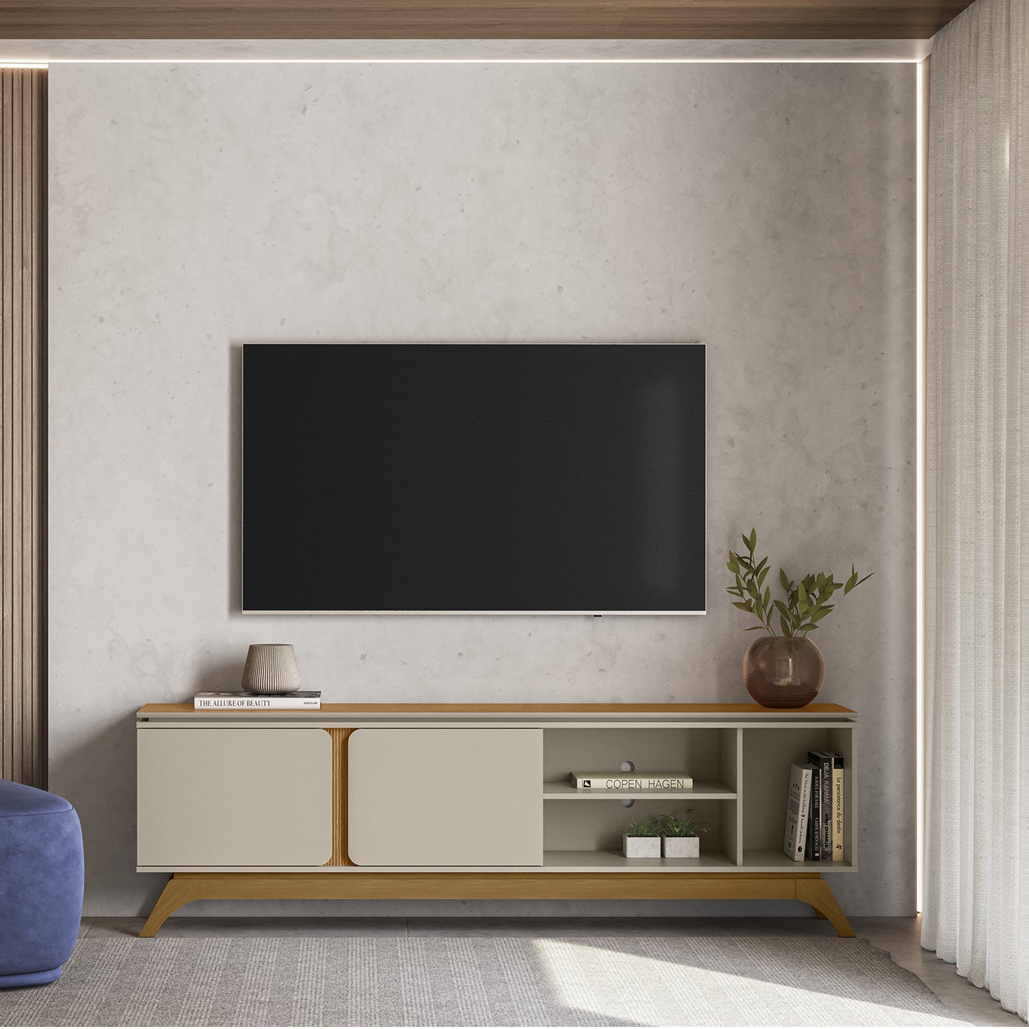 Mesa De Tv Estambul Natural, Off White 200X62X36