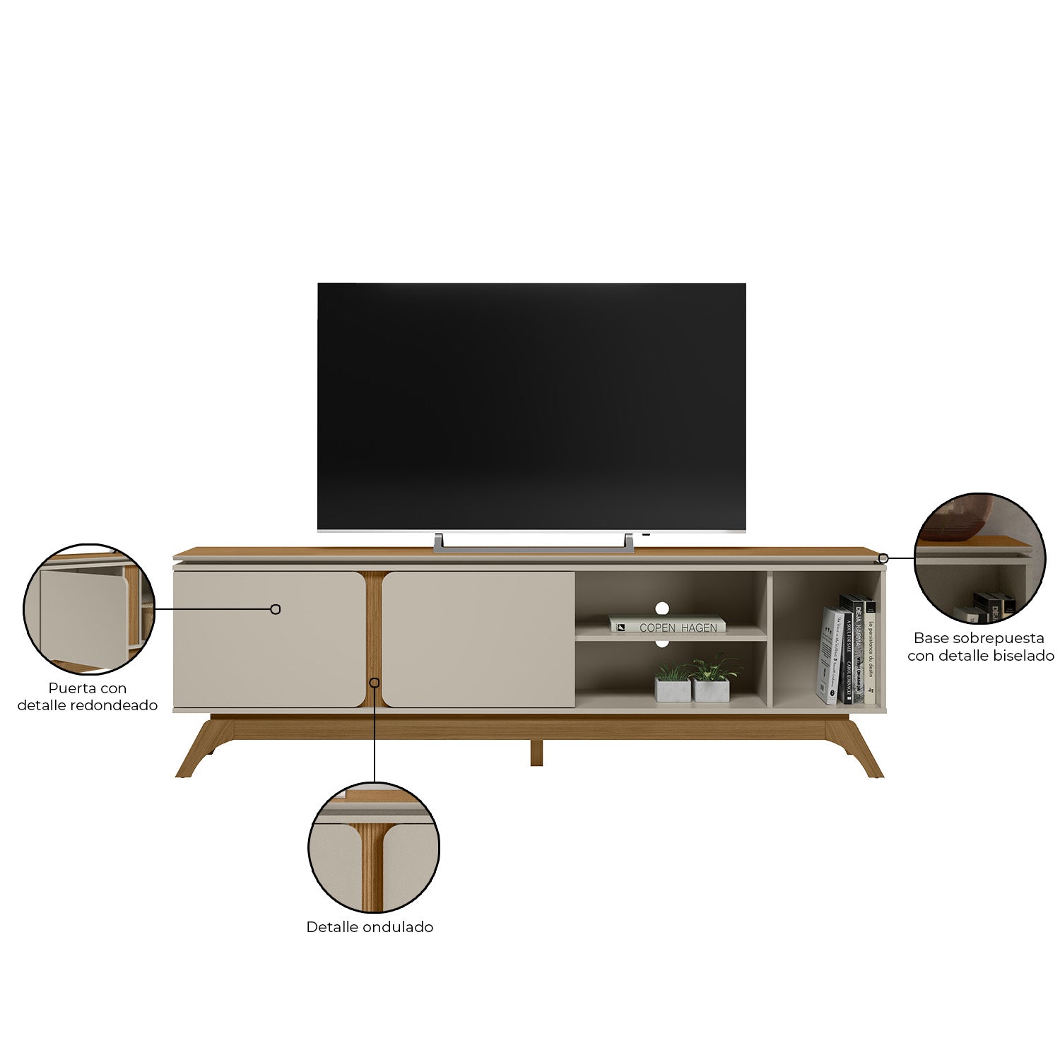 Mesa De Tv Estambul Natural, Off White 200X62X36