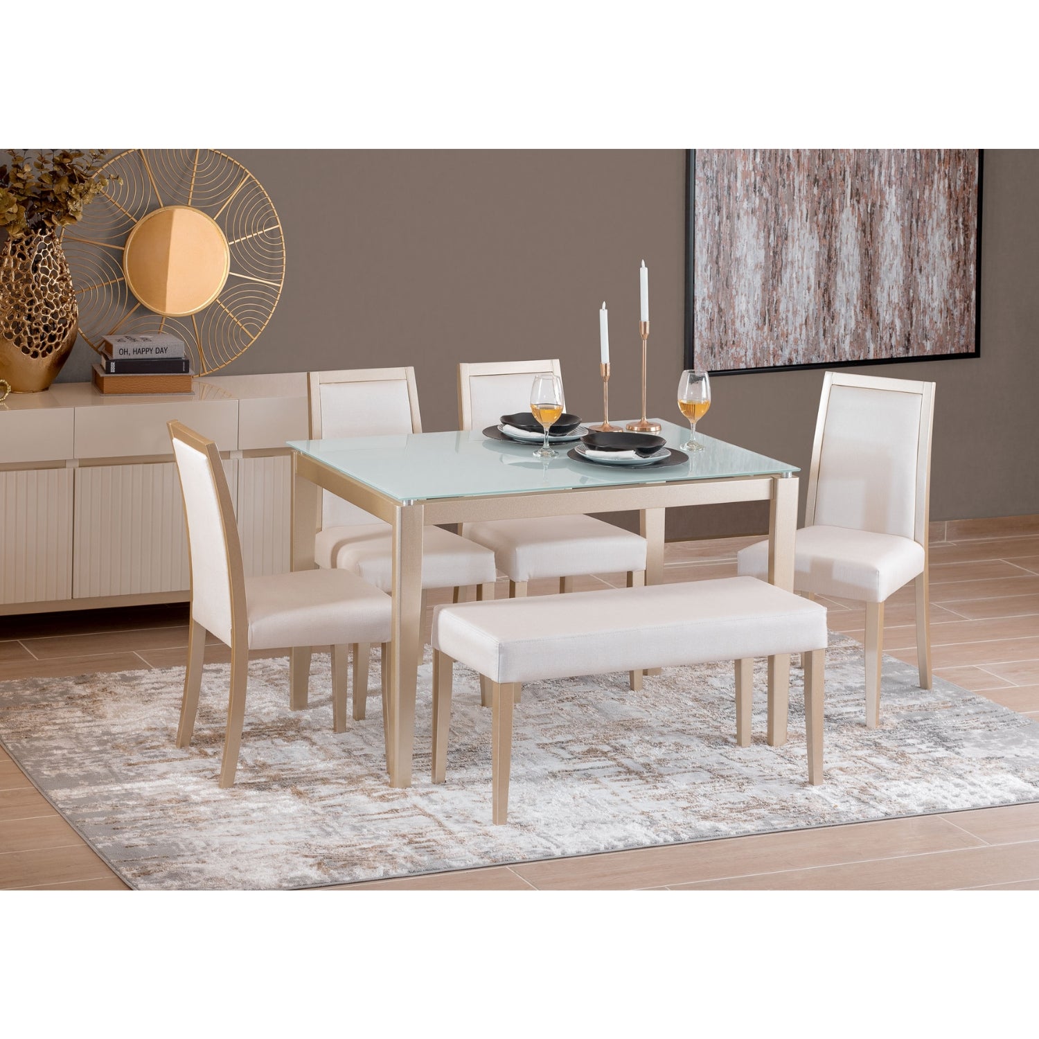 Comedor 6 Puestos Agnes Eurolino Perla, Champaña