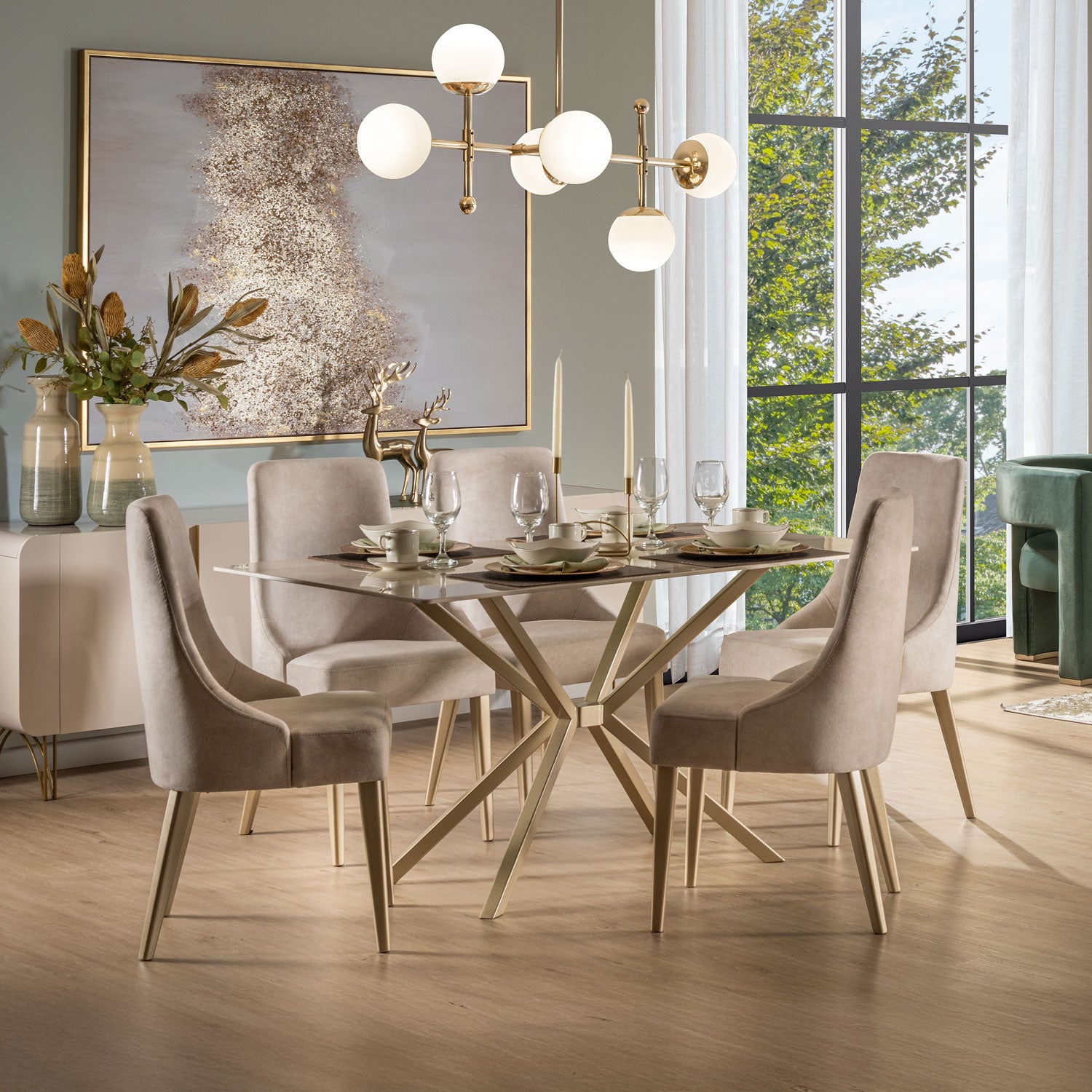 Comedor 6 Puestos Sevilla Velvet Zarem Ivory, Champaña Bpv