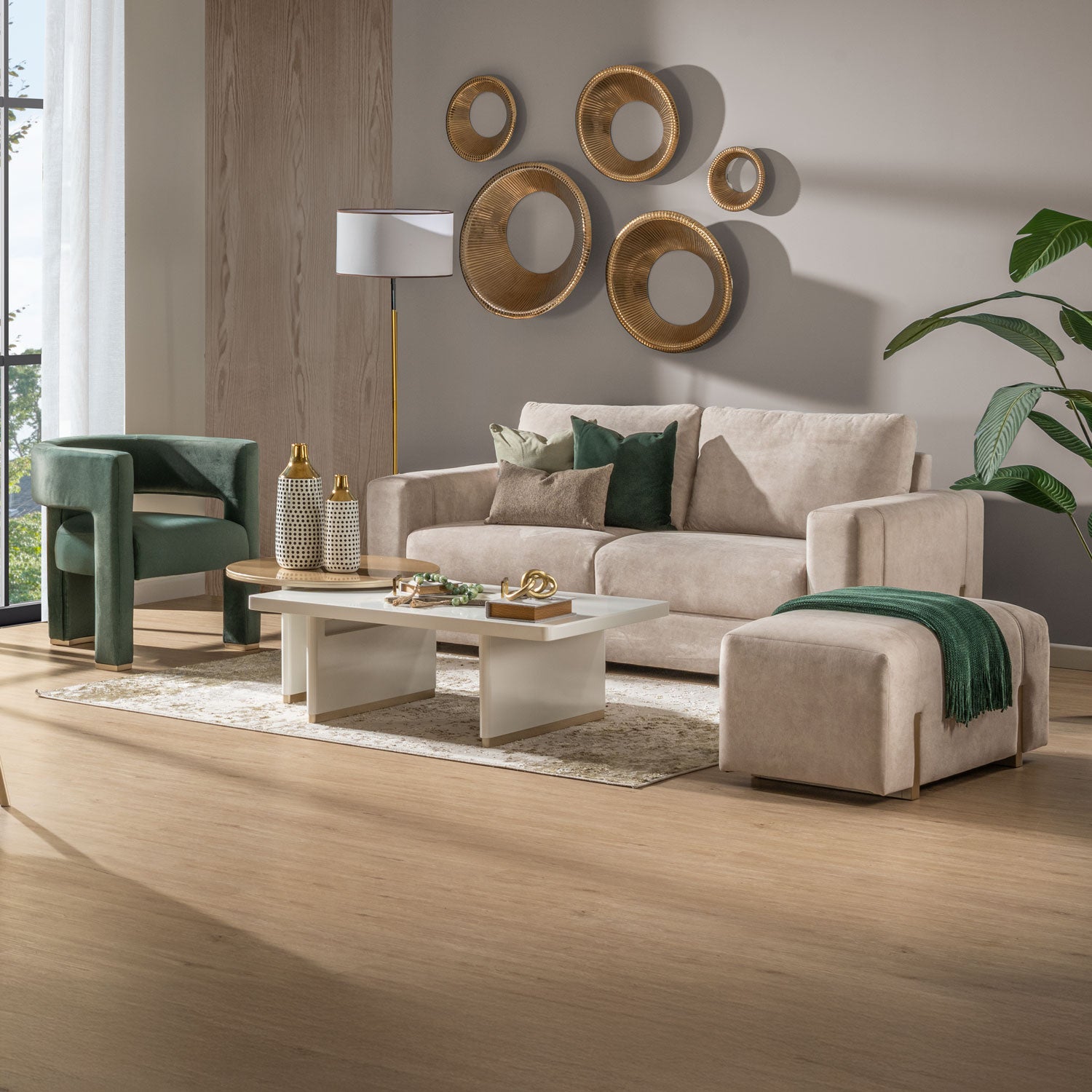Sofá 3 Puestos Sevilla  Velvet Zarem Ivory, Champaña