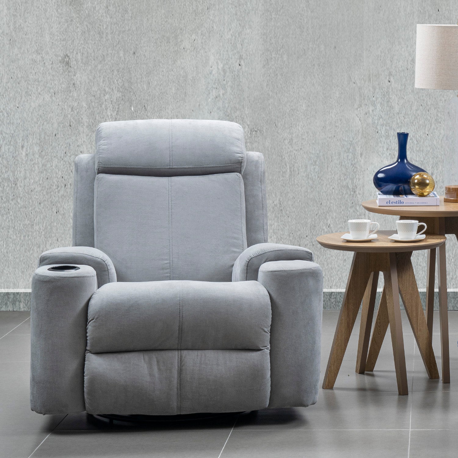 Sillón Reclinable Mecedora Giratoria Delta Microfibra Poland Gris