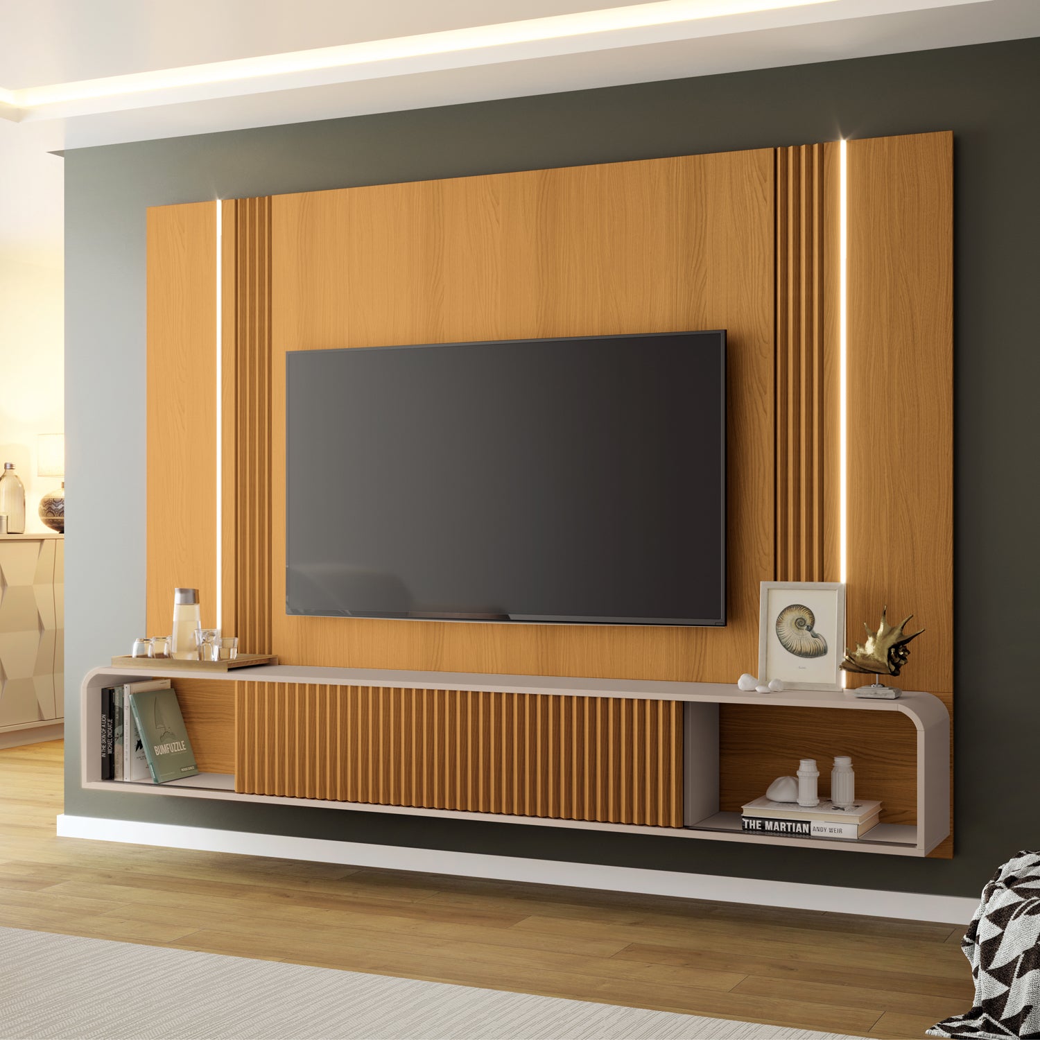 Panel De Tv Hans 220X164X29 Natural, Off White