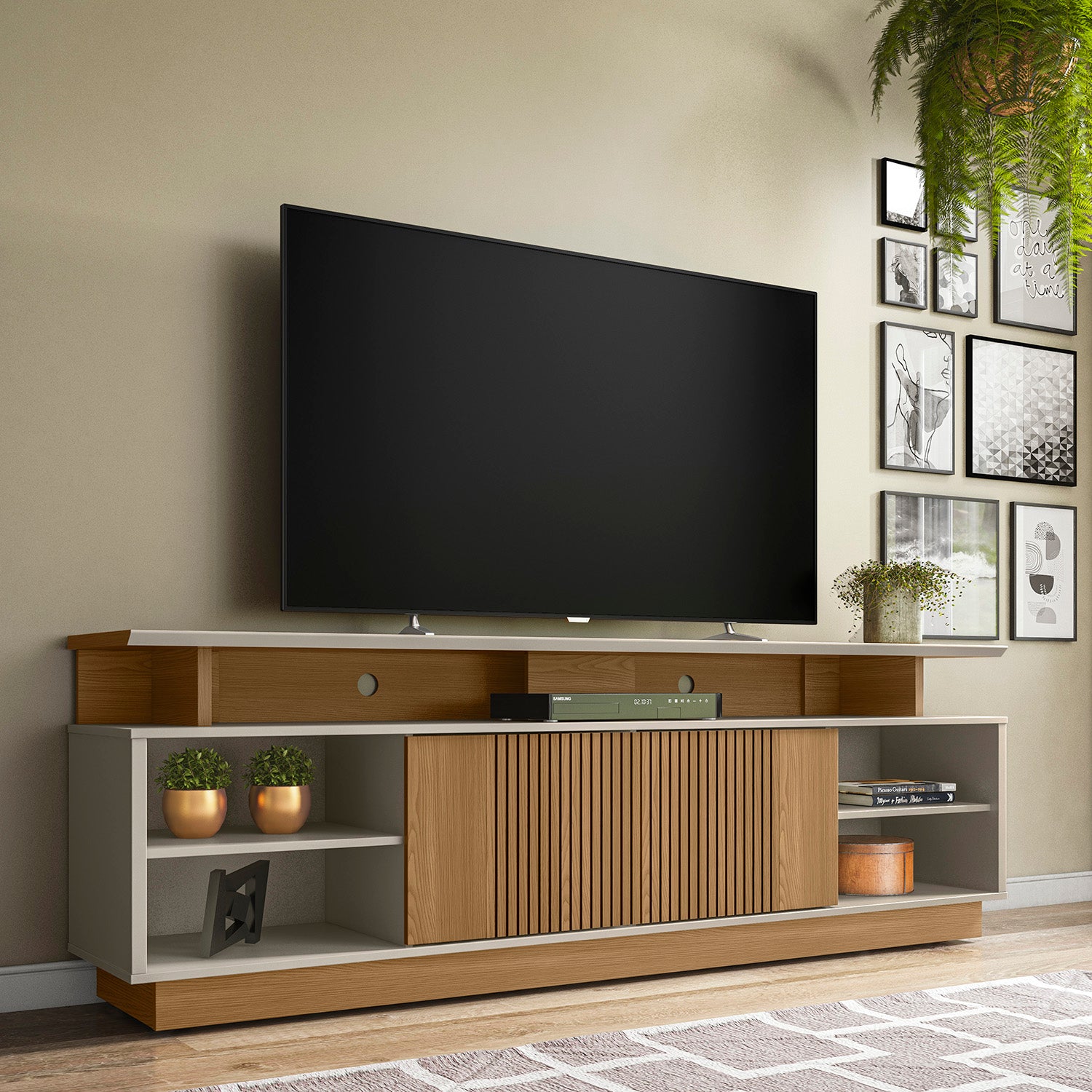 Mesa De Tv Moscu Natural, Off White 200X66X38*