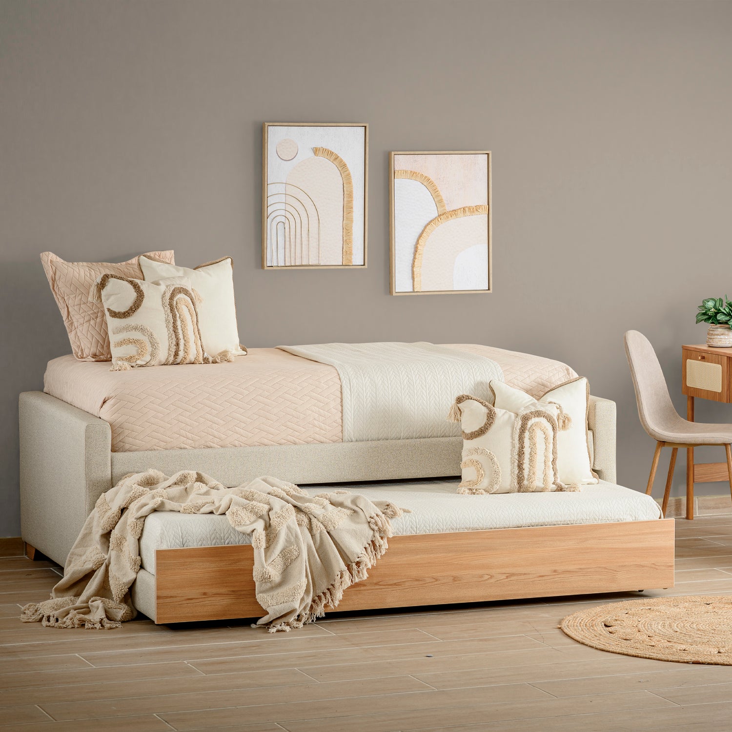 Cama Nido 1.00 Malta Eurolino Beige, Natural