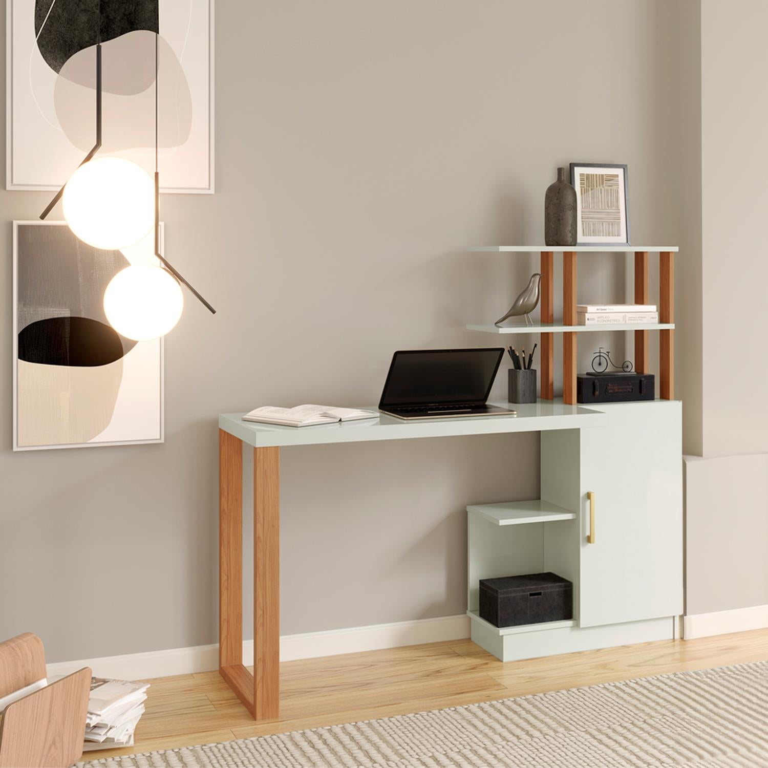 Escritorio Cox 135X120 Off White, Natural