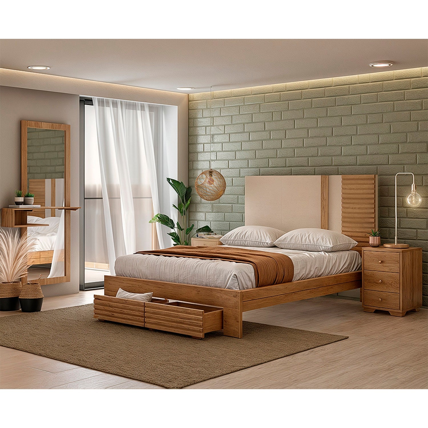 Cama Doble Omega Natural, Greige