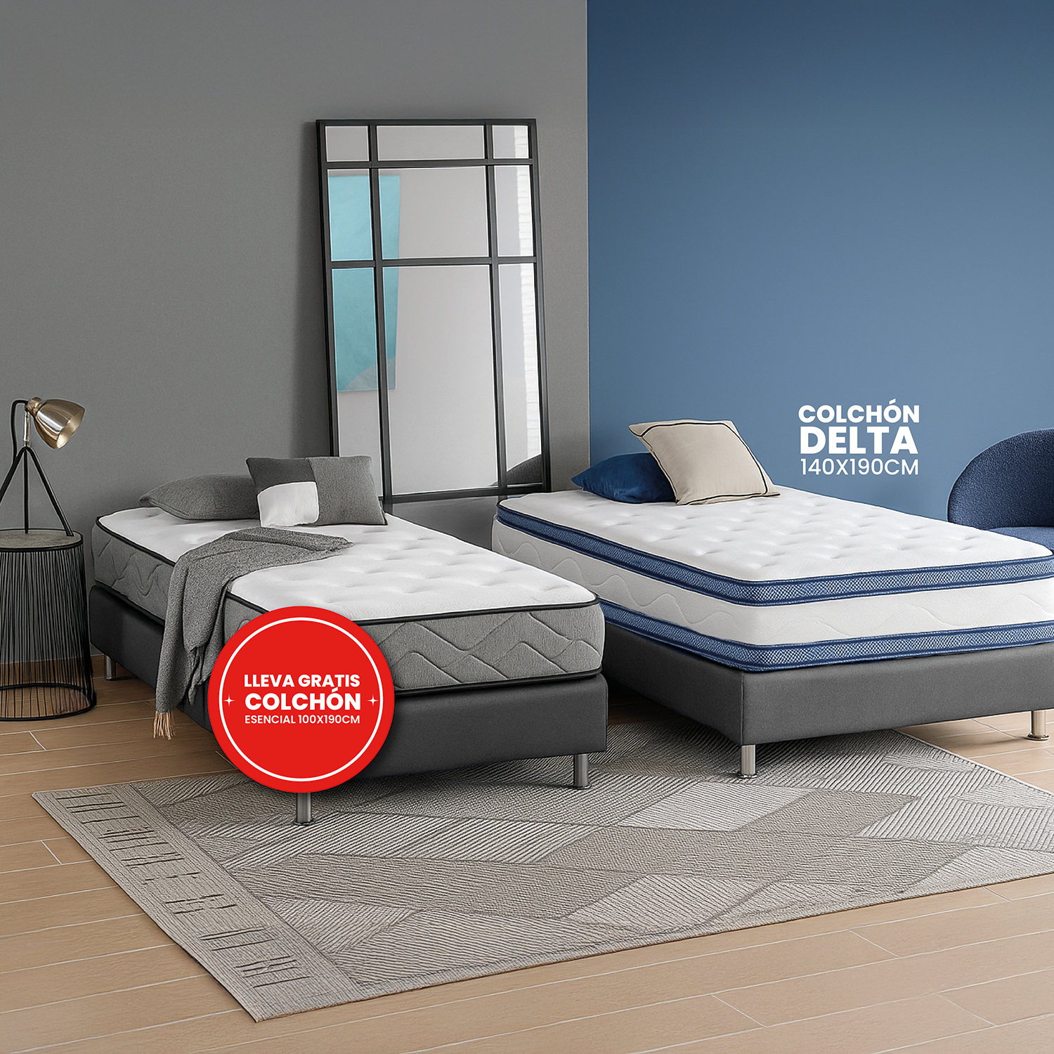 Colchon 200X200X34 Delta Doble Pillow + Colchon Essence 100X190X26