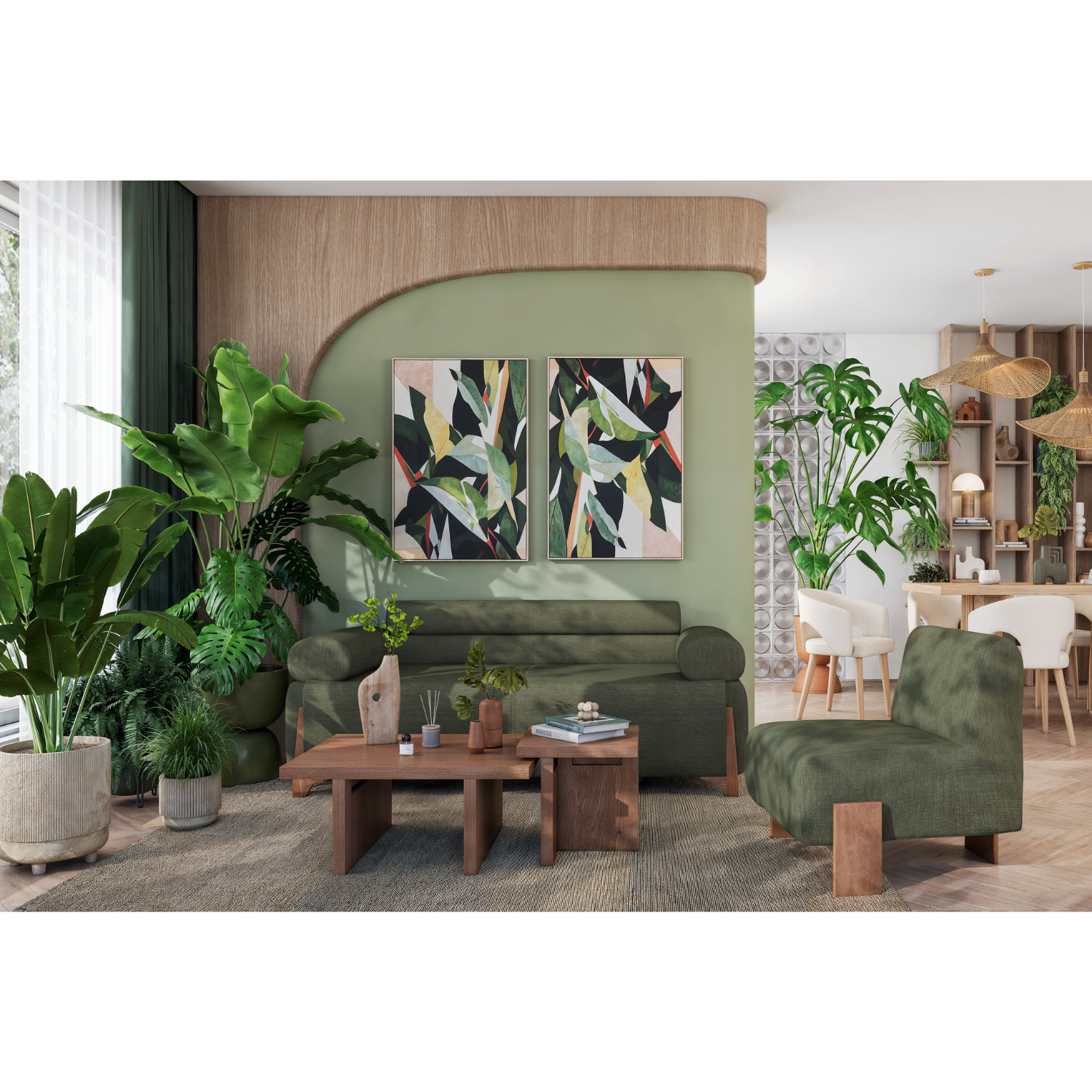 Sofá 3 Puestos Larisa Idilio Verde, Natural