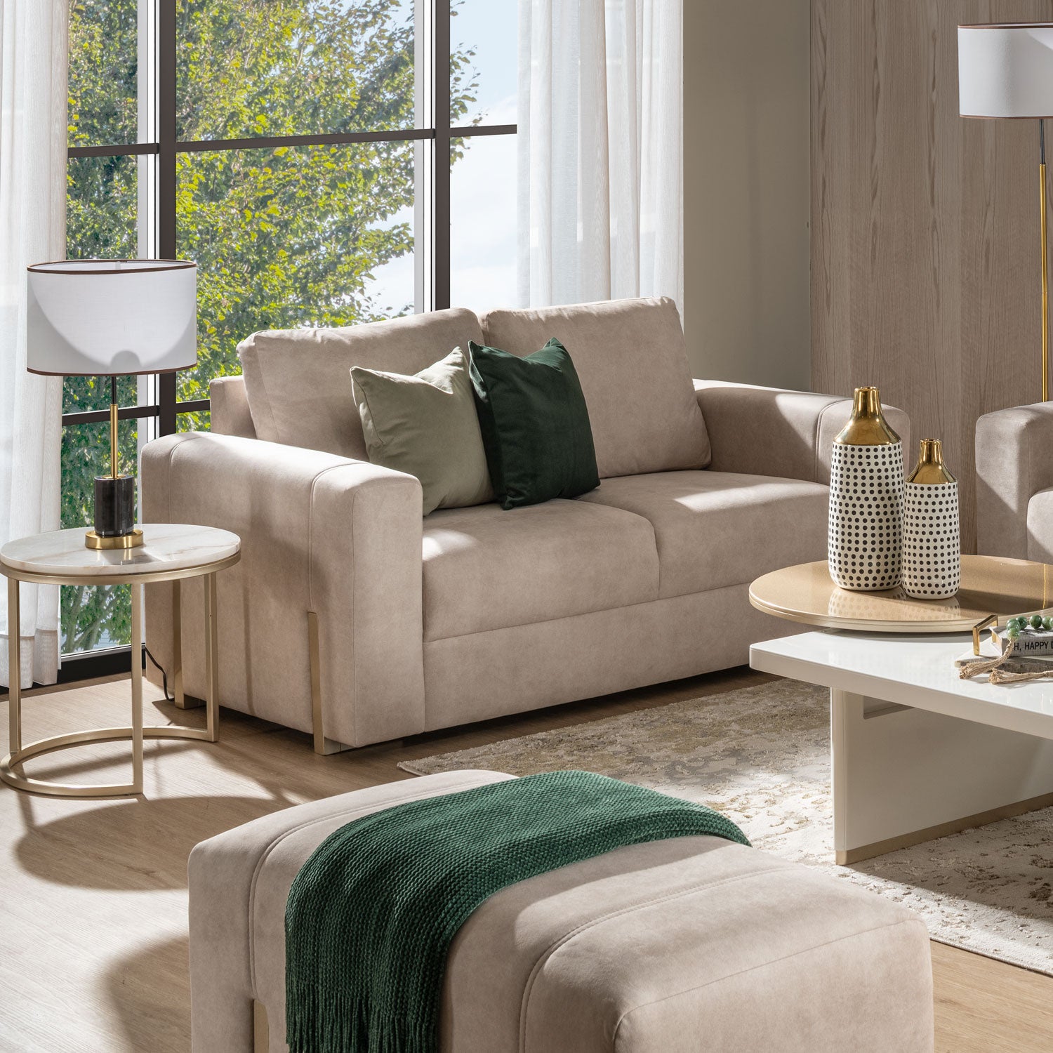 Sofá 2 Puestos Sevilla Velvet Zarem Ivory, Champaña