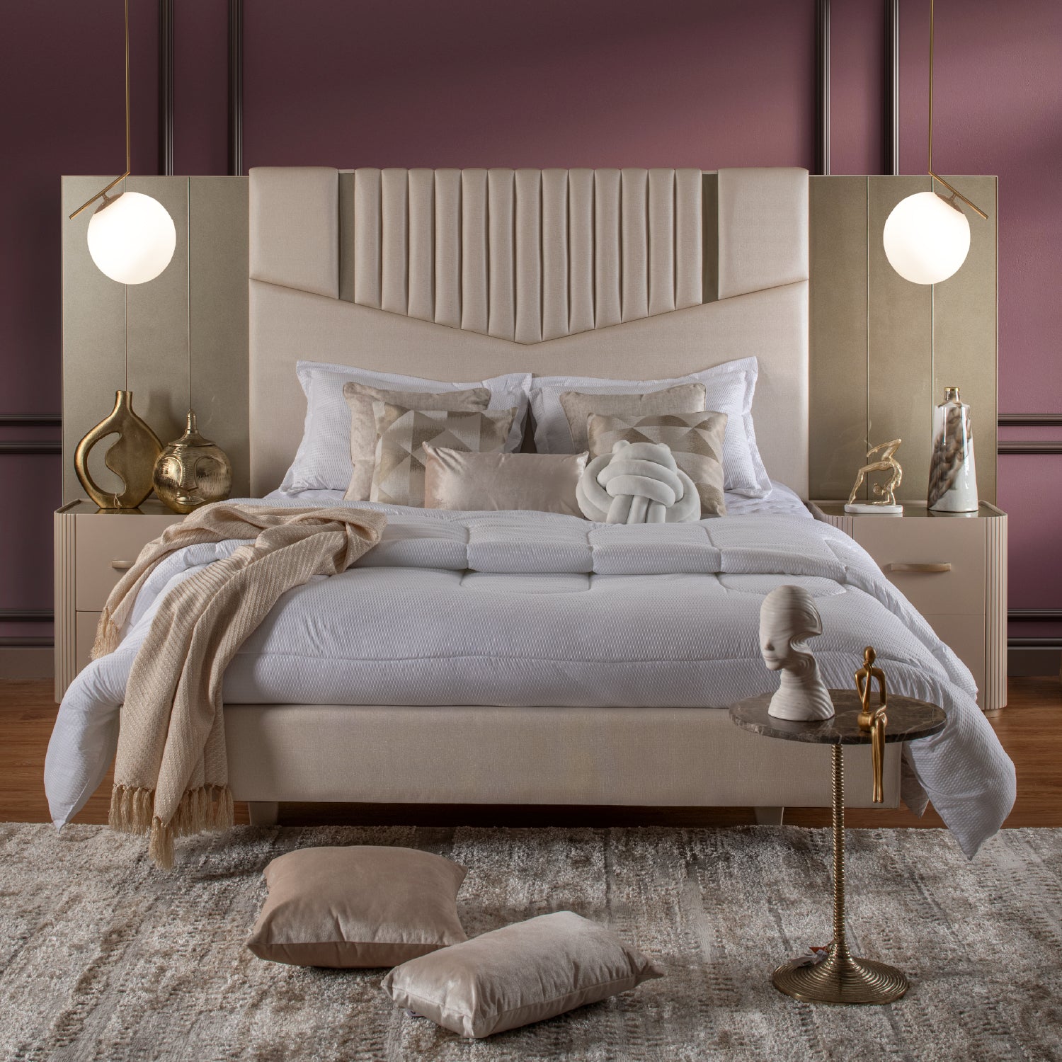 Cama Queen Sabina Eurolino Beige Perla Off White, Champaña*