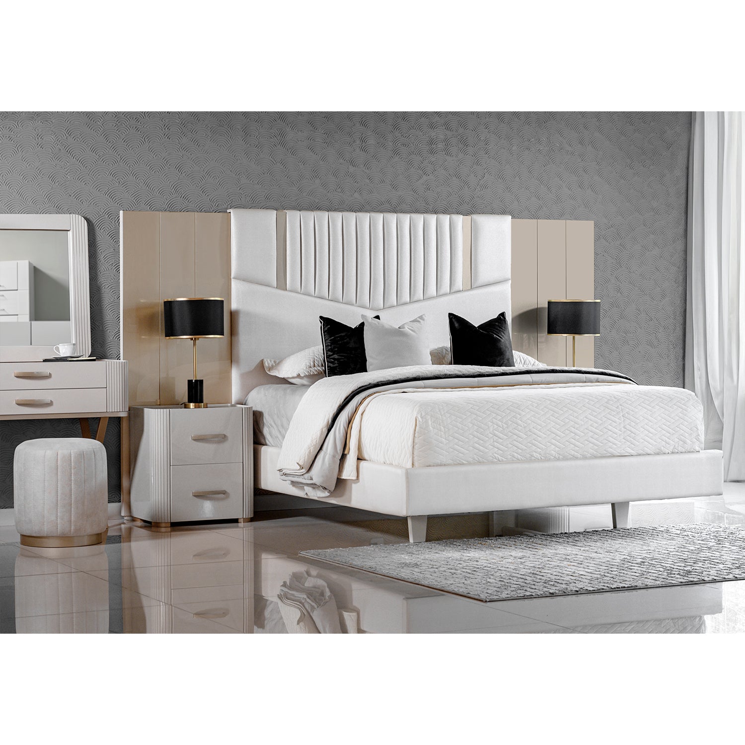 Cama Doble Sabina Eurolino Biege Perla, Off White, Champaña*