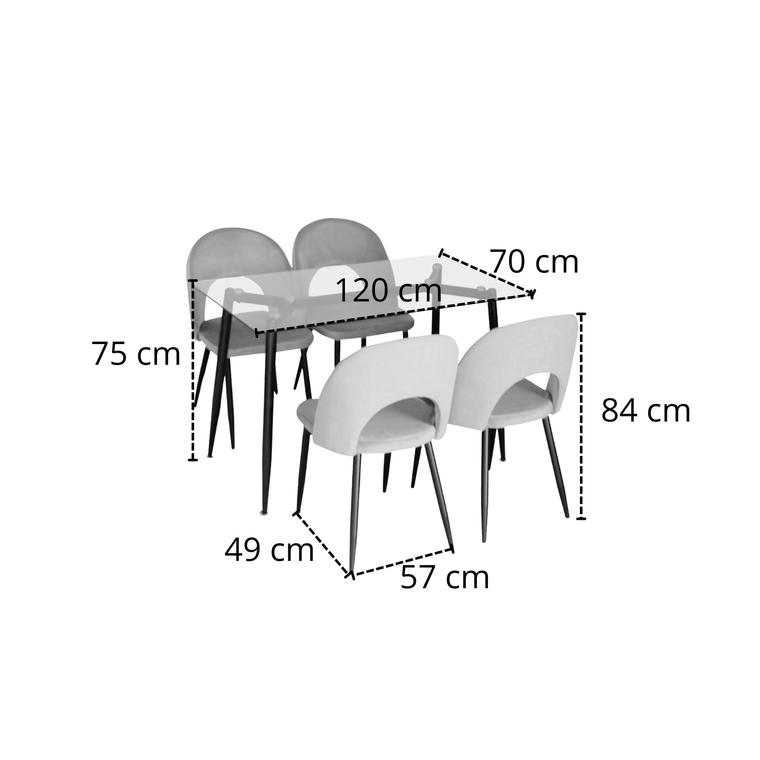 Comedor 4 Puestos Adelle Velvet Plomo