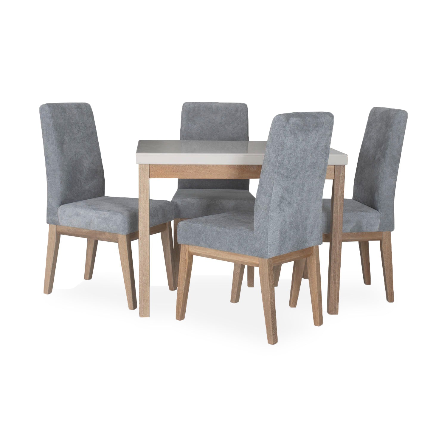 Comedor 4 Puestos Walcott Chenille Impetu Gris, Natural Off white 4 Sillas