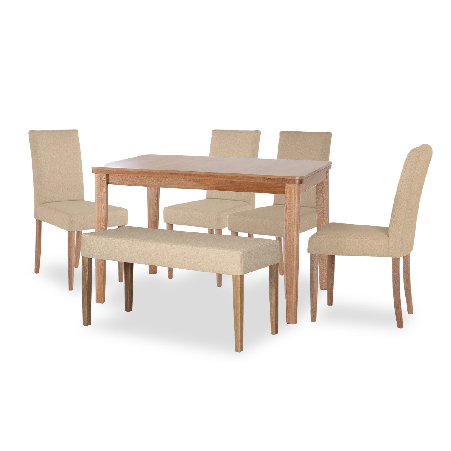 Comedor 6 Puestos Line Eurolino Vitore Marfil, Natural 4 Sillas + Butaco