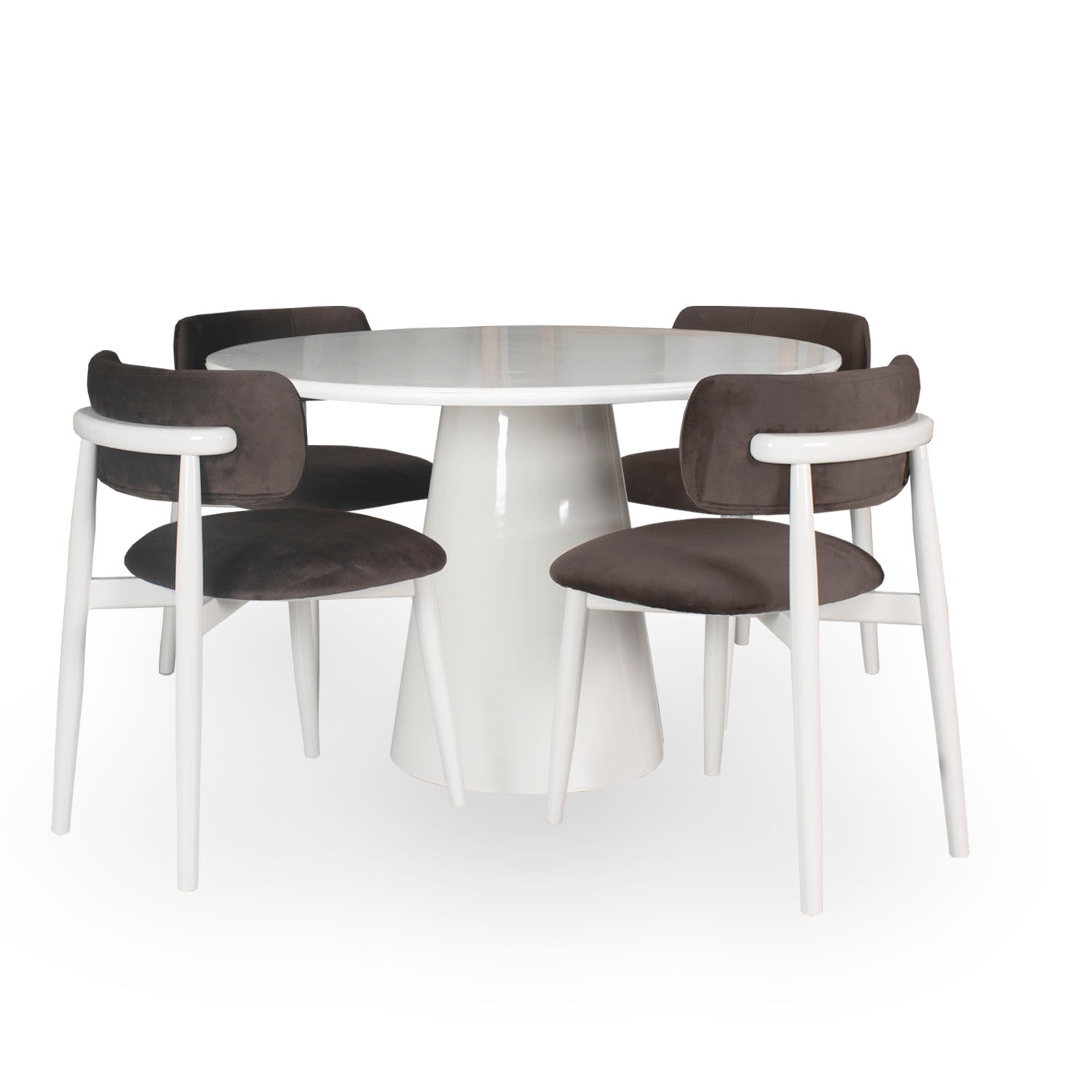 Comedor 4 puestos Filip Velvet Chocolate, Off White, Marmolizado